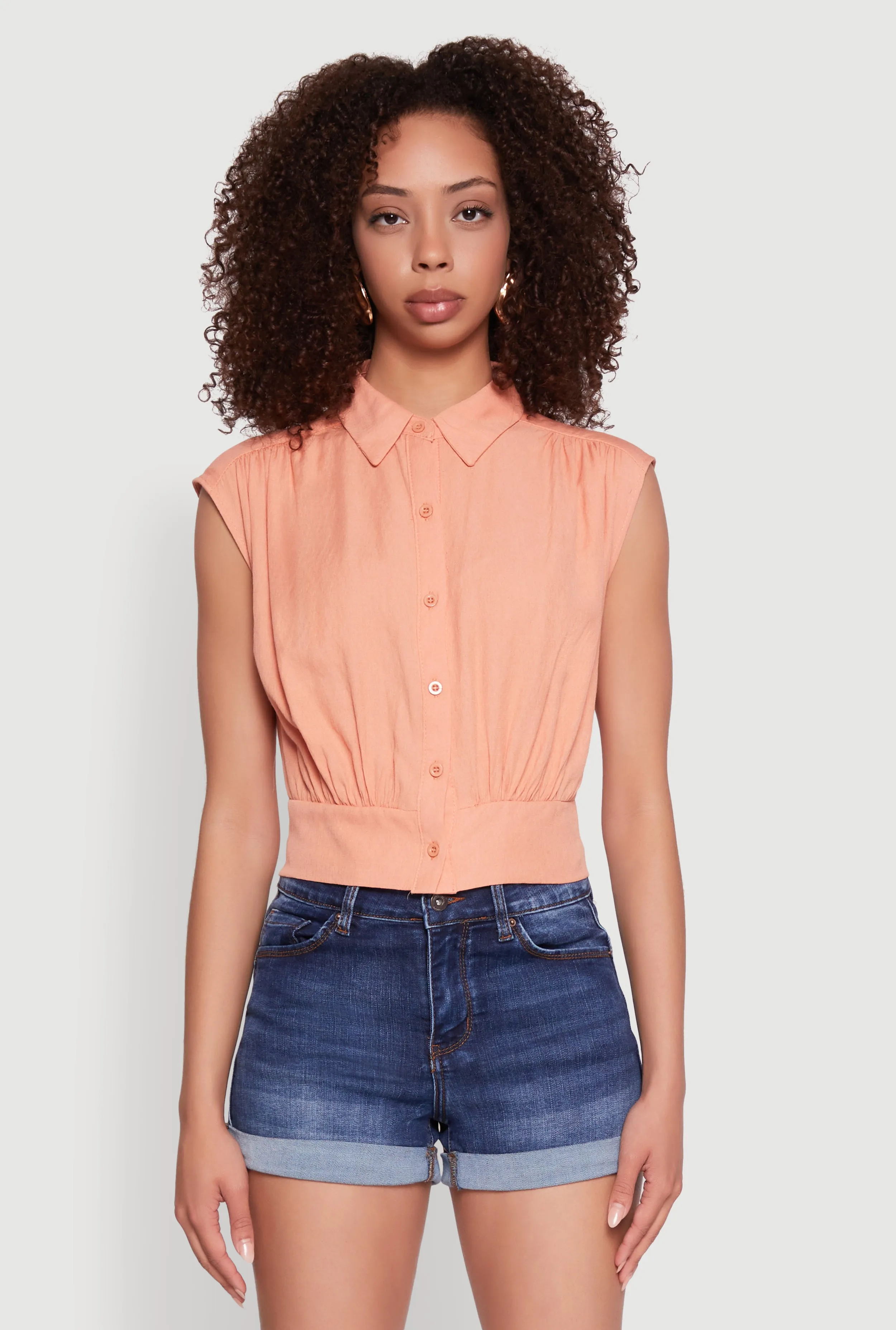 Sleeveless Cropped Button Front Shirt sold by Rainbow product image thumbnail 2