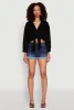 Haute Monde Linen Tie Front Crop Top sold by Rainbow