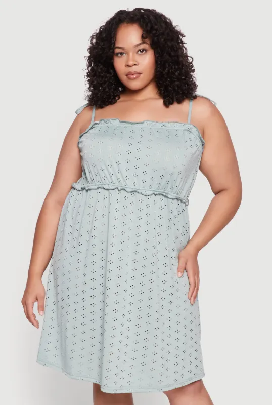 Plus Size Tie Strap Eyelet Sleep Dress made by Rainbow