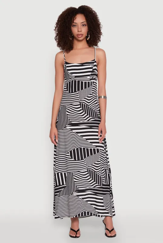 Striped Print Cut Out Back Maxi Dress sold by Rainbow