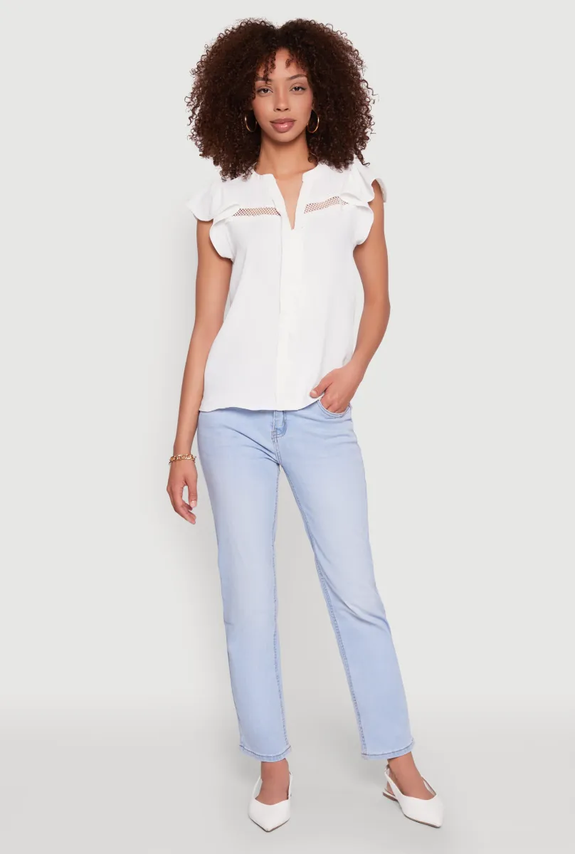 Iris Crepe Knit Flutter Sleeve Blouse sold by Rainbow