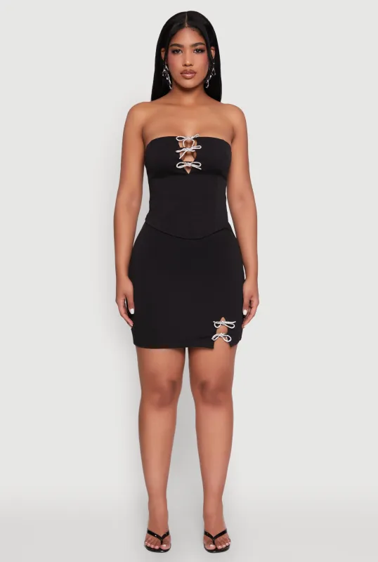 Rhinestone Bow Detail Mini Skirt sold by Rainbow