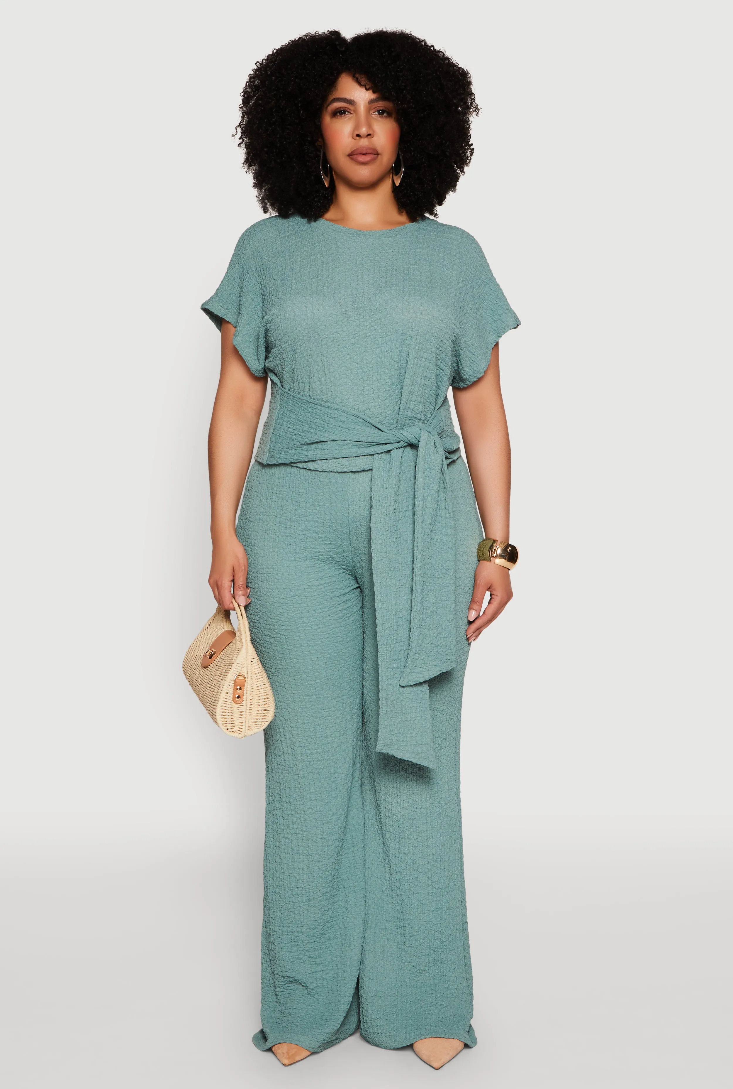 Plus Size Textured Knit Tie Waist Top sold by Rainbow product image thumbnail 2