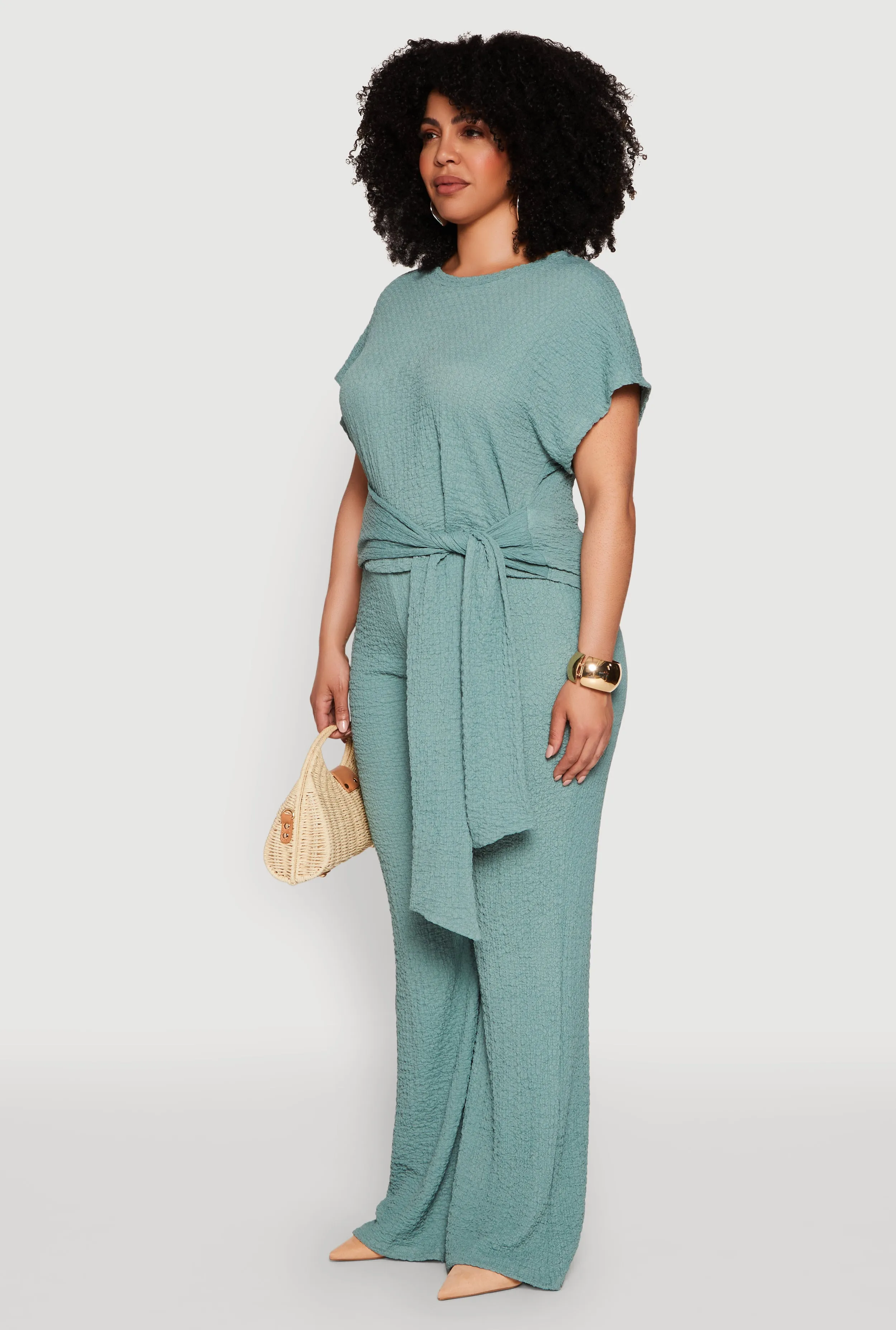 Plus Size Textured Knit Tie Waist Top sold by Rainbow product image thumbnail 5