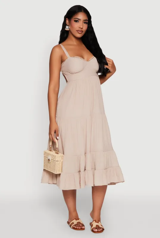 Iris Open Back Tiered Midi Dress sold by Rainbow