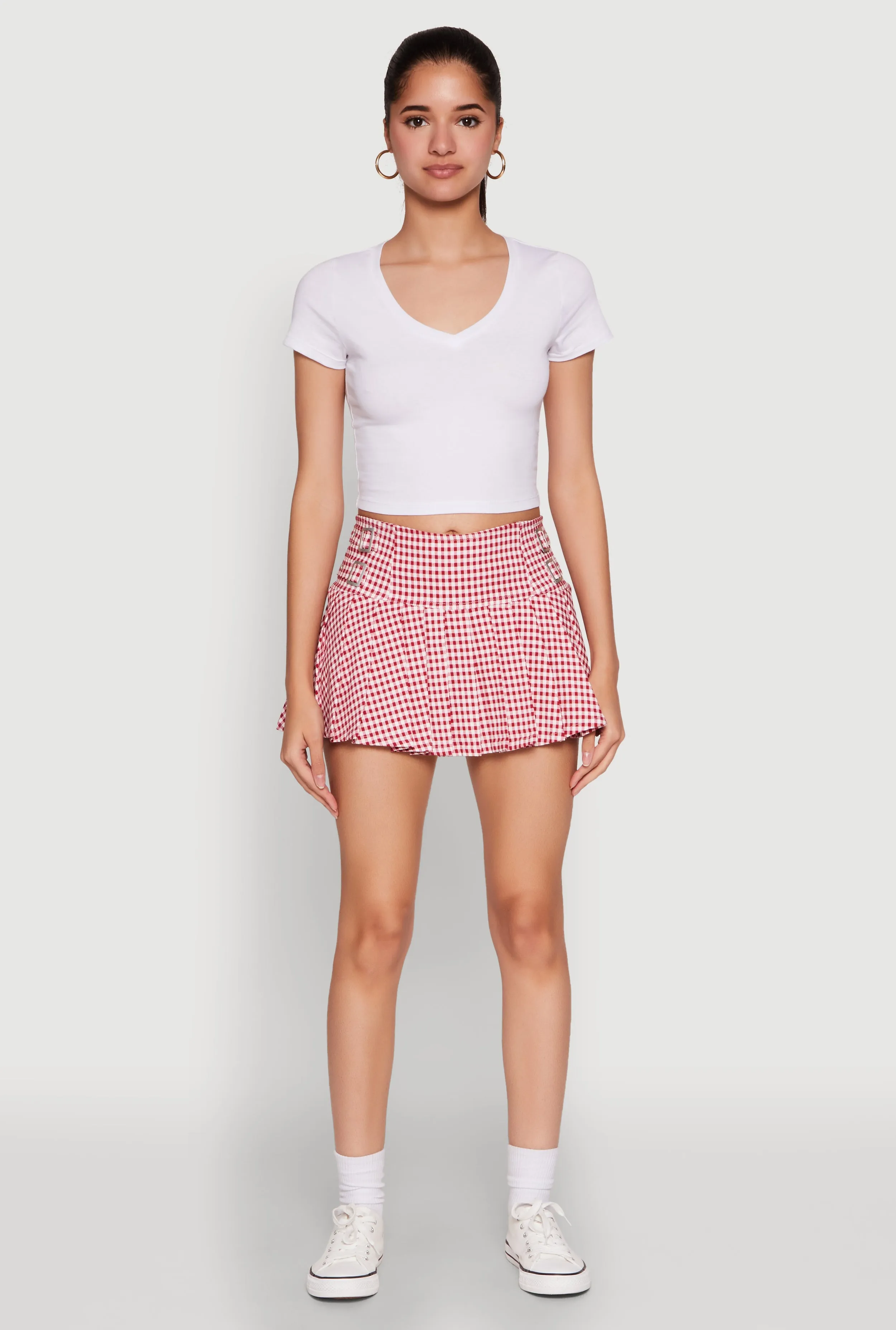 Almost Famous Buckle Detail Gingham Pleated Skort sold by Rainbow product image thumbnail 2