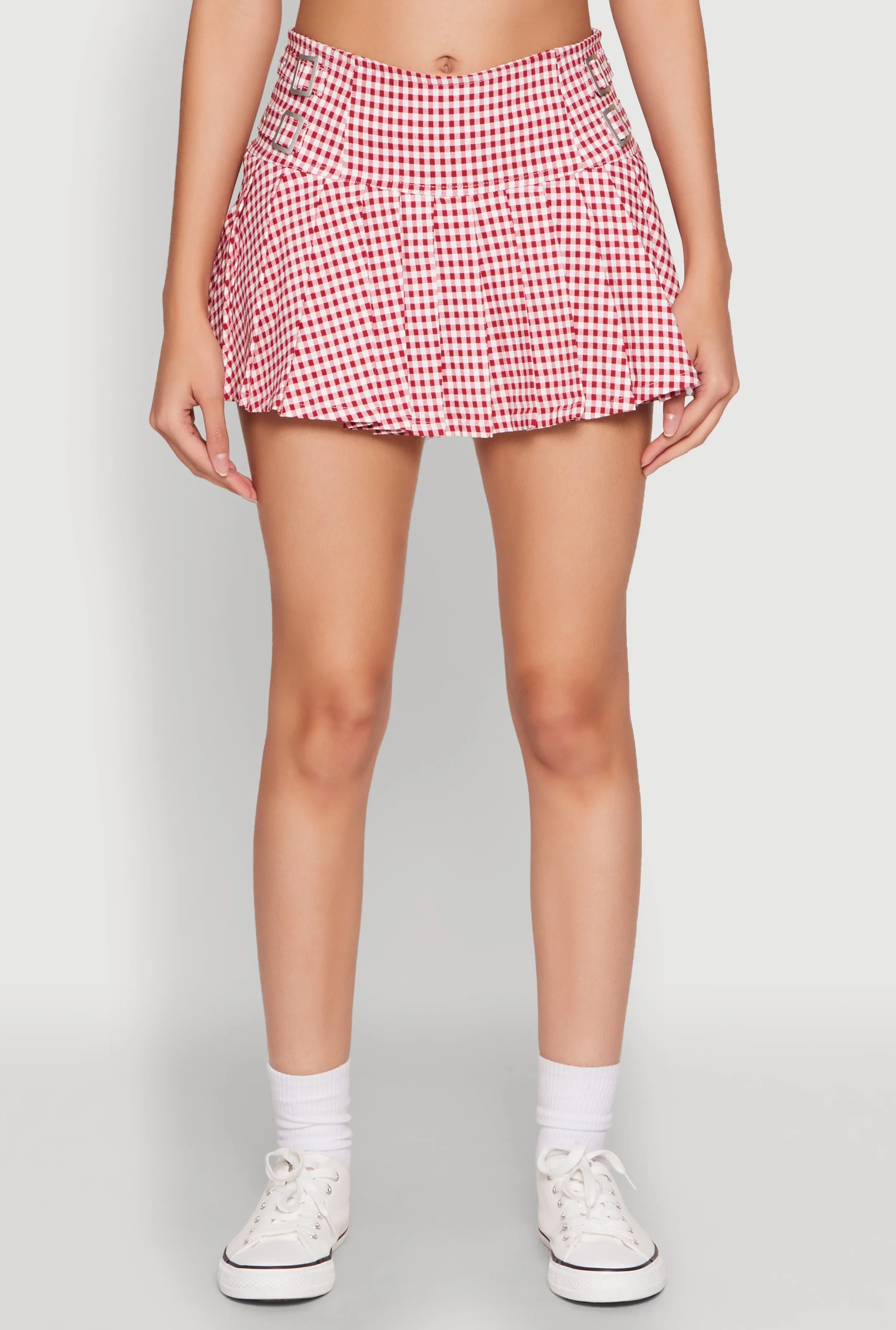 Almost Famous Buckle Detail Gingham Pleated Skort sold by Rainbow product image thumbnail 5