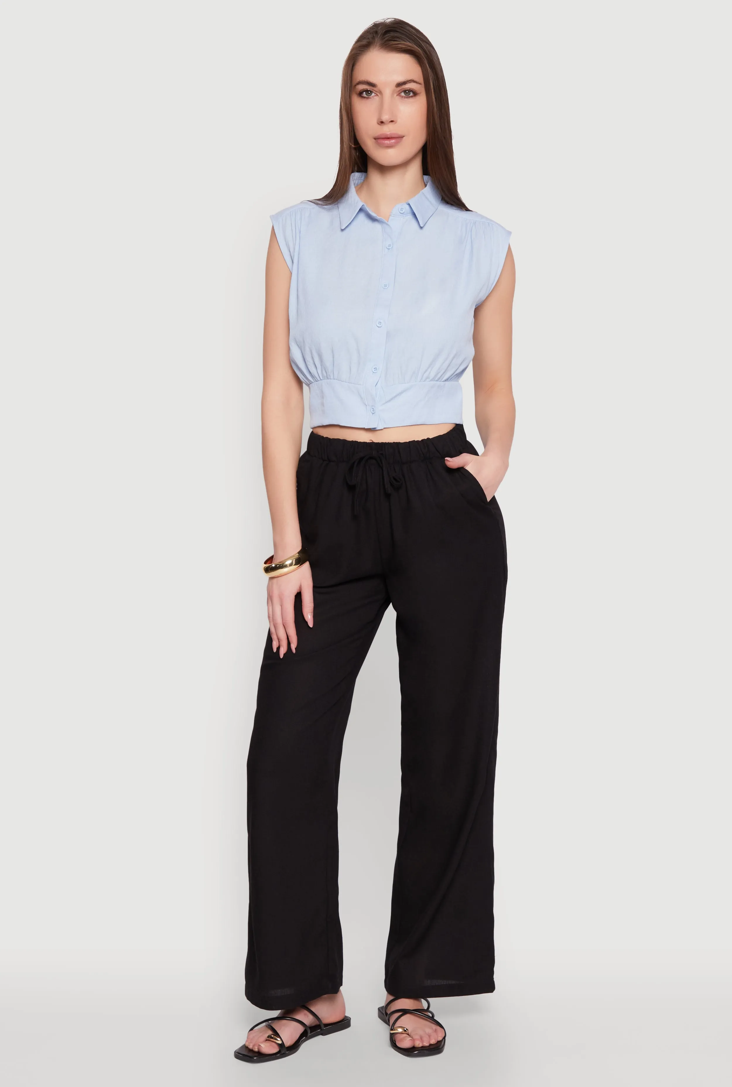 Sleeveless Cropped Button Front Shirt sold by Rainbow