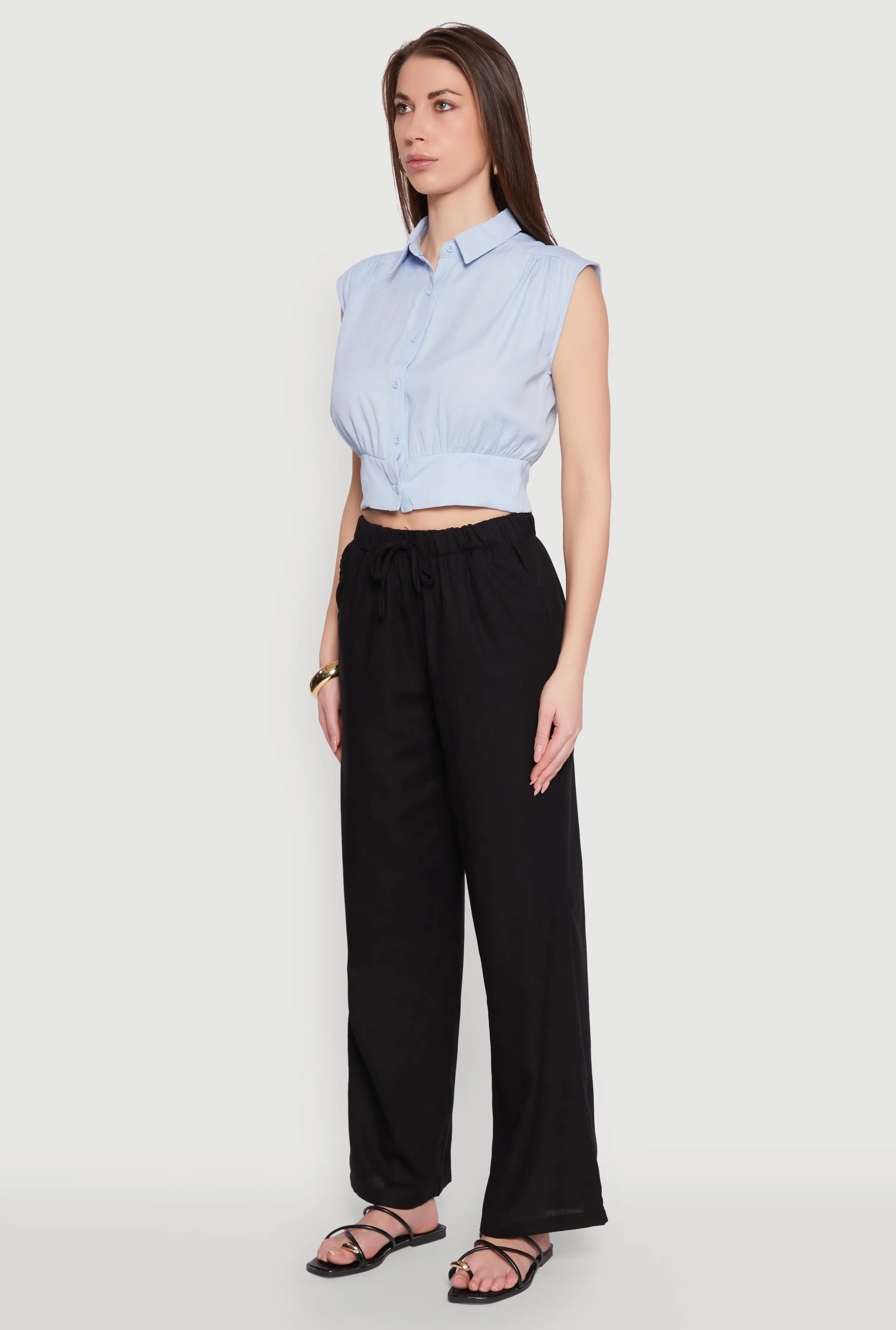 Sleeveless Cropped Button Front Shirt sold by Rainbow product image thumbnail 5