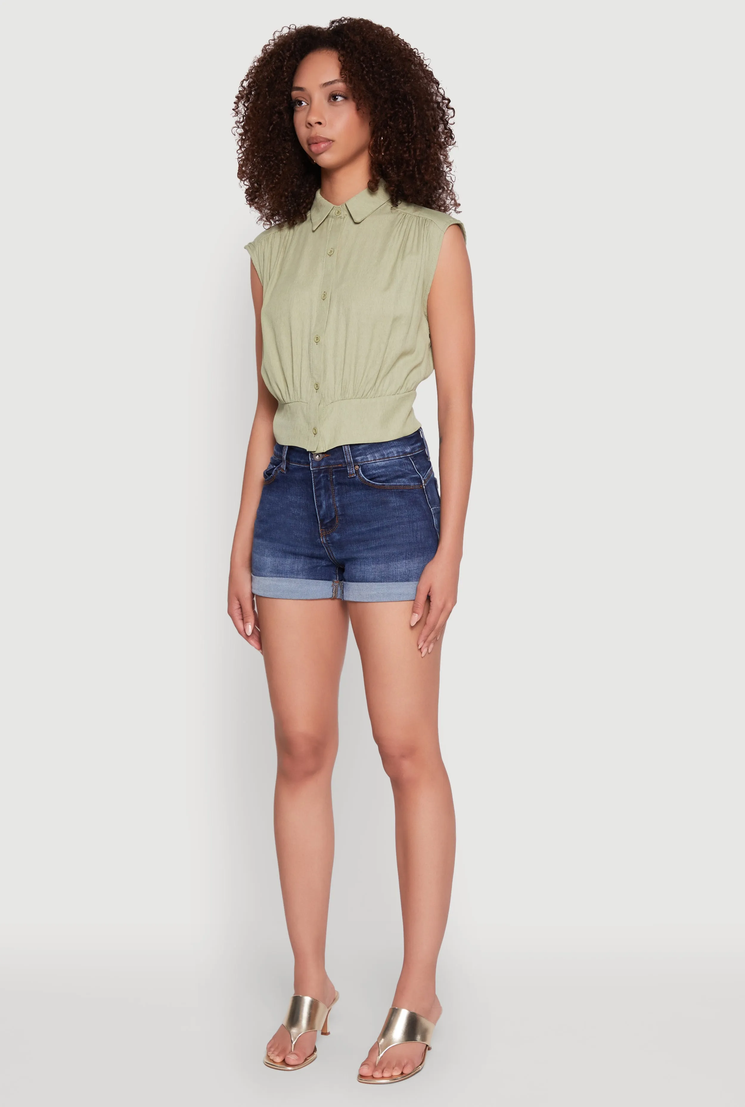 Sleeveless Cropped Button Front Shirt sold by Rainbow product image thumbnail 5