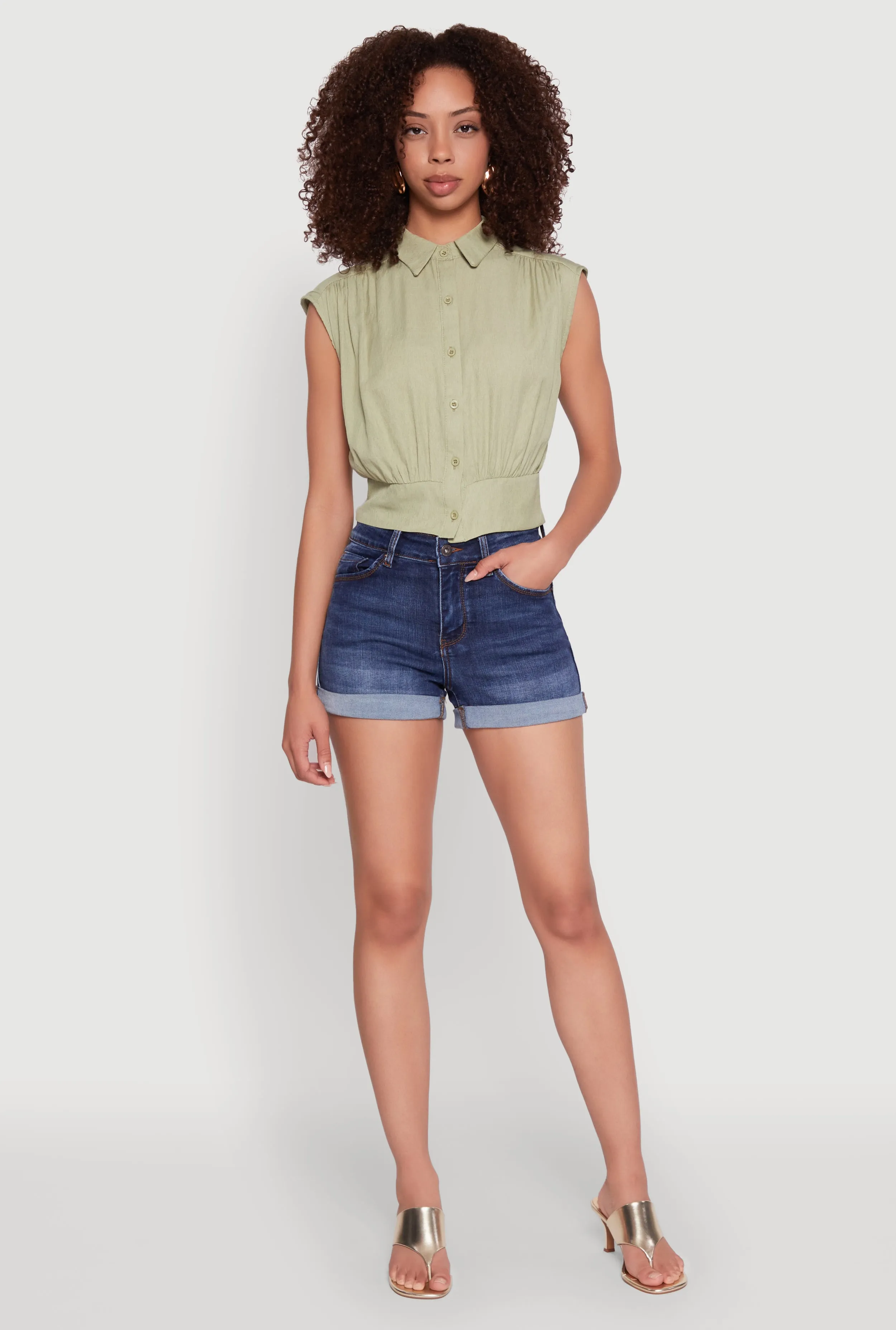 Sleeveless Cropped Button Front Shirt sold by Rainbow