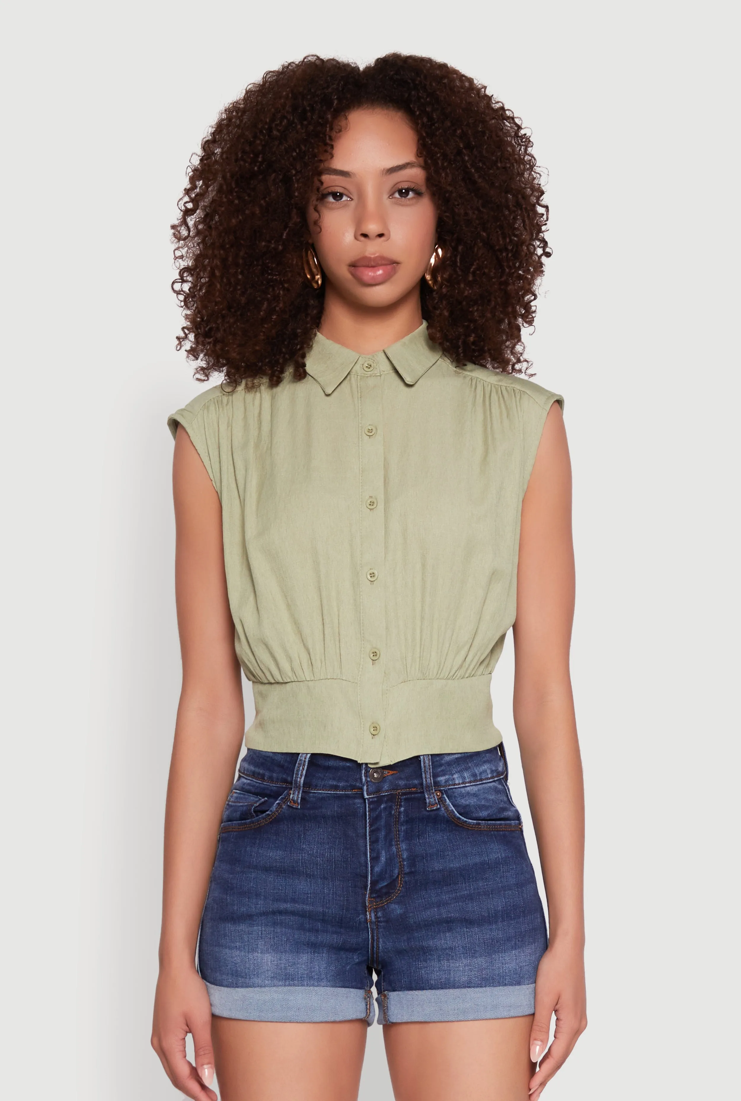 Sleeveless Cropped Button Front Shirt sold by Rainbow product image thumbnail 2