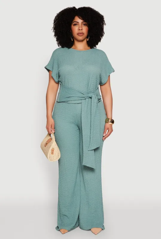 Plus Size Textured Knit High Waist Pants sold by Rainbow
