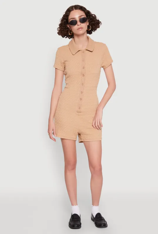 Iris Textured Knit Short Sleeve Romper sold by Rainbow
