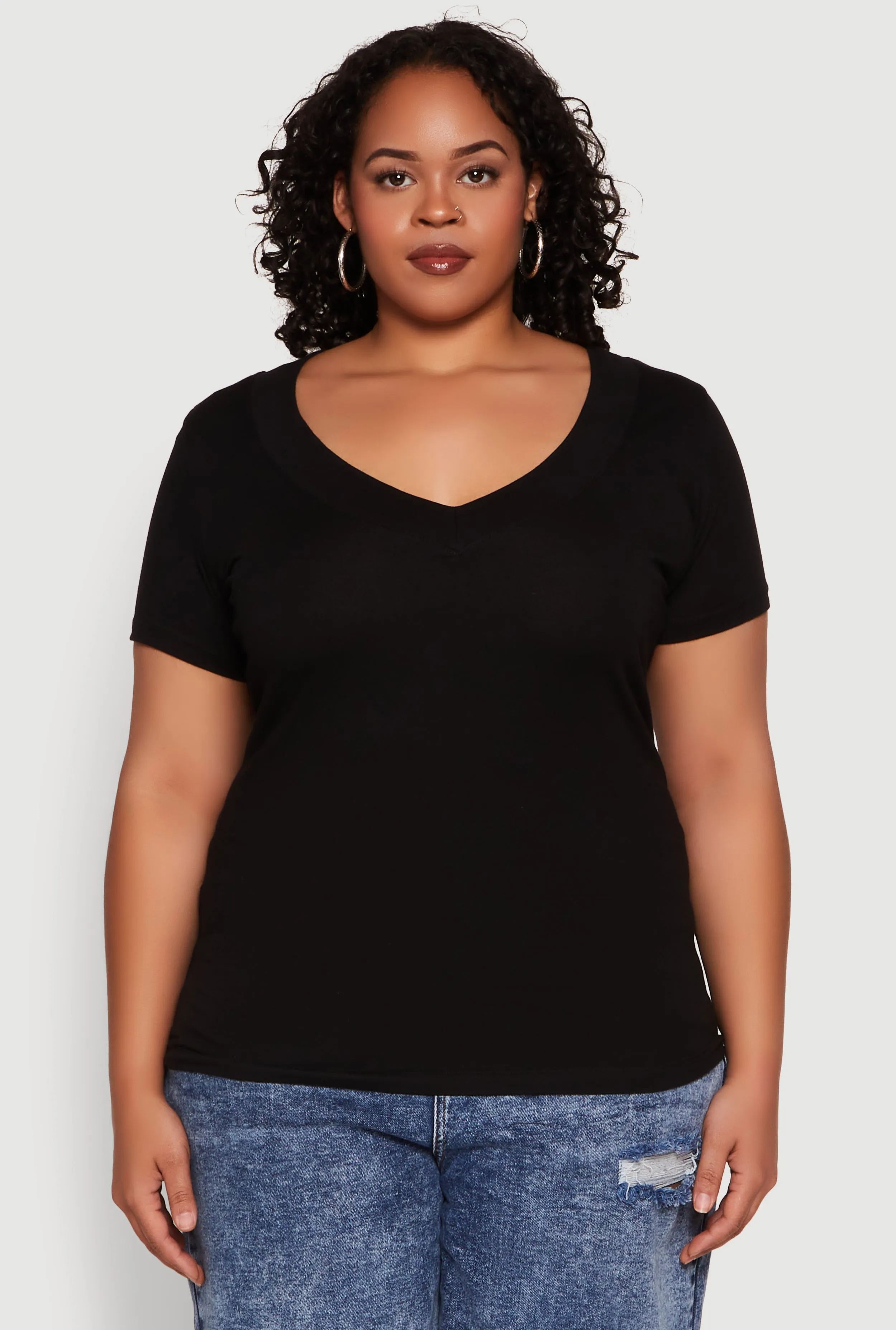 Plus Size V Neck Short Sleeve Tee sold by Rainbow product image thumbnail 2