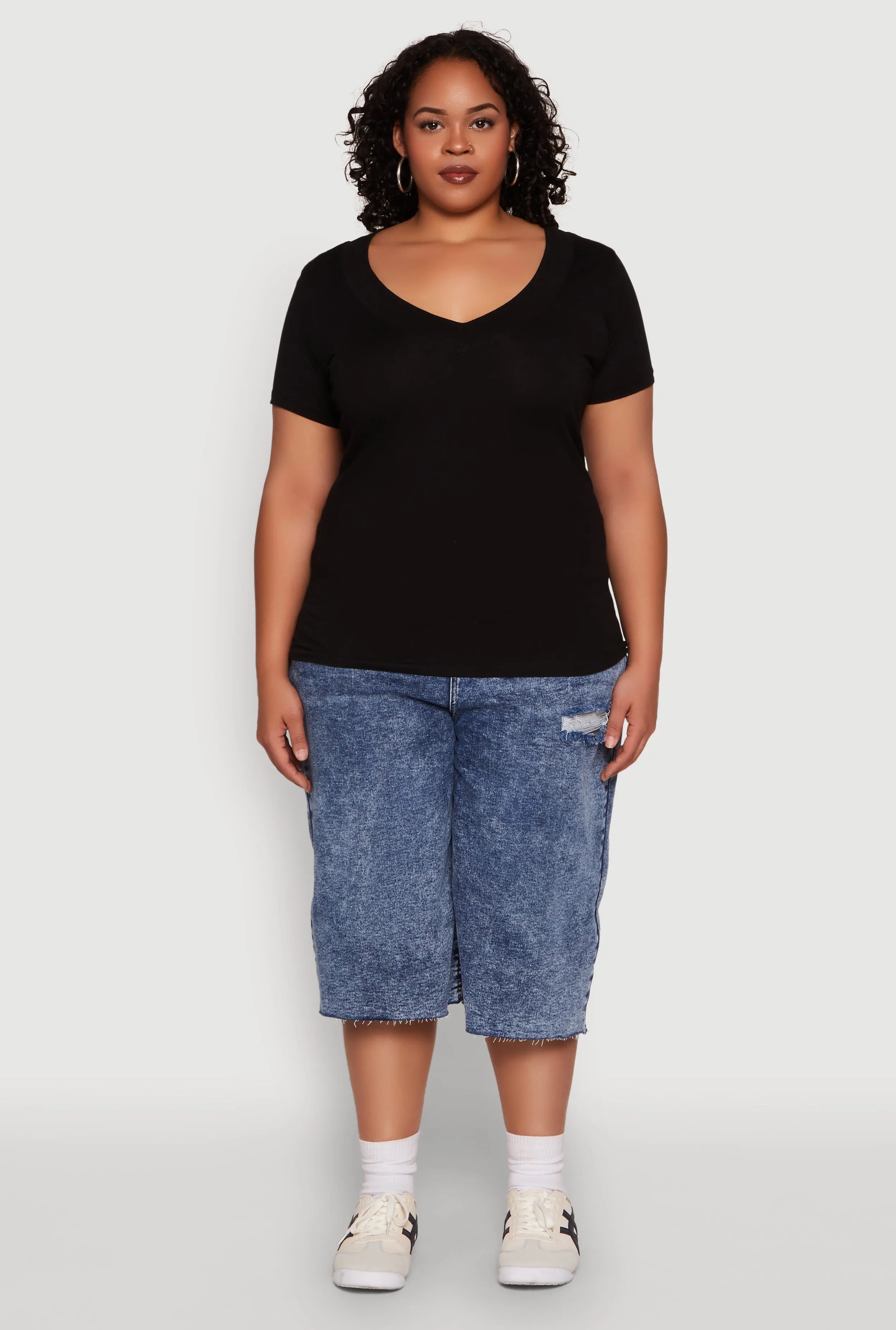 Plus Size V Neck Short Sleeve Tee sold by Rainbow