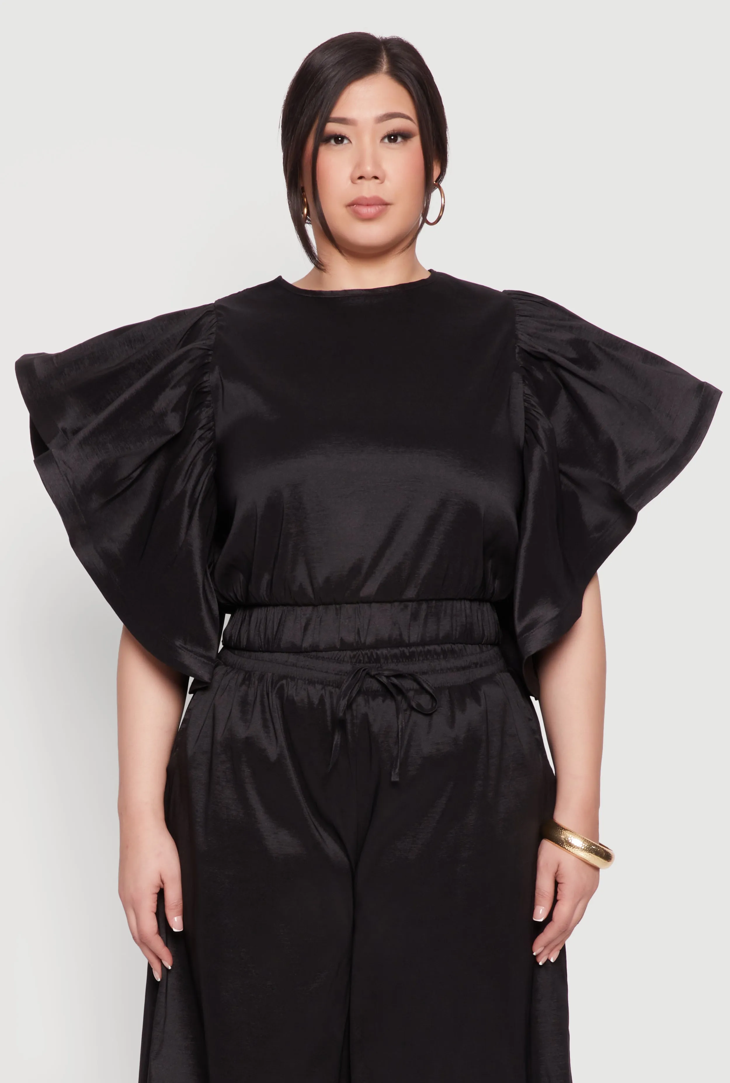 Plus Size Flutter Sleeve Crop Top sold by Rainbow
