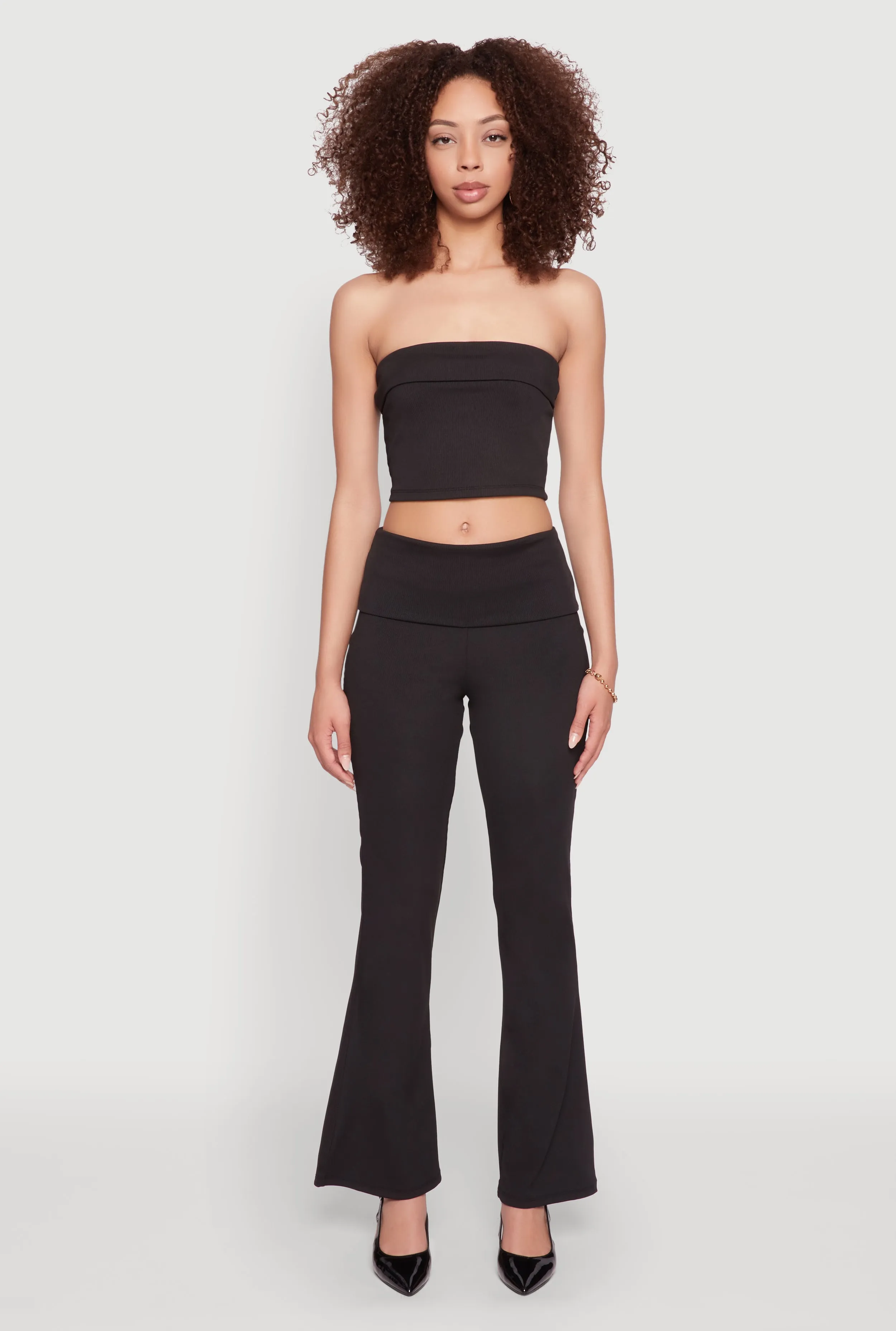 Haute Monde Fold Over Waist Wide Leg Pants sold by Rainbow