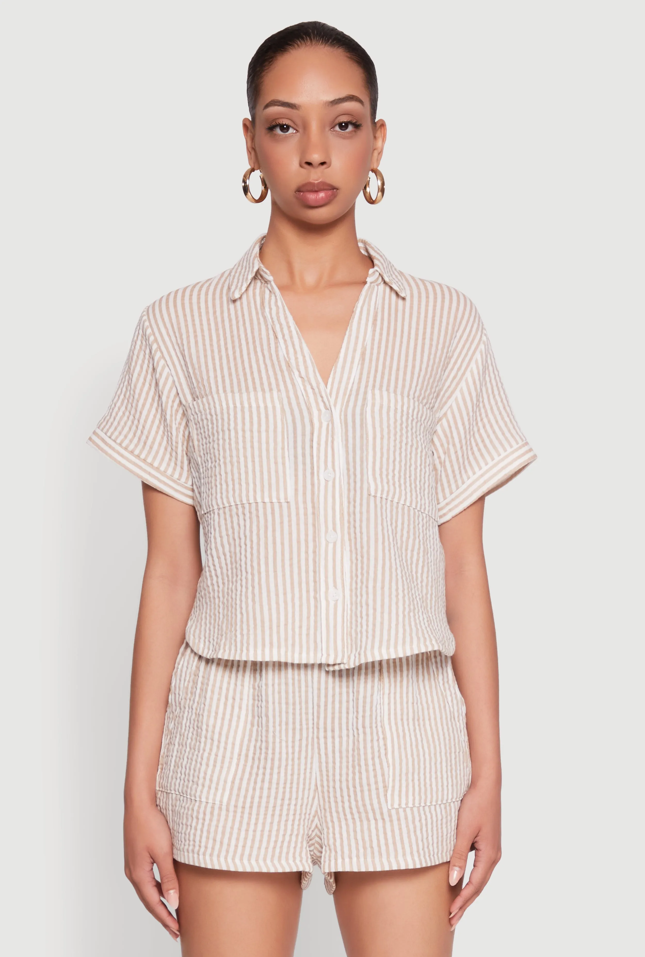 Gauze Knit Striped Shirt sold by Rainbow