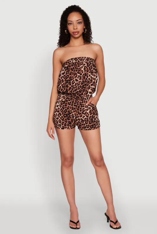 Leopard Print Tube Romper sold by Rainbow