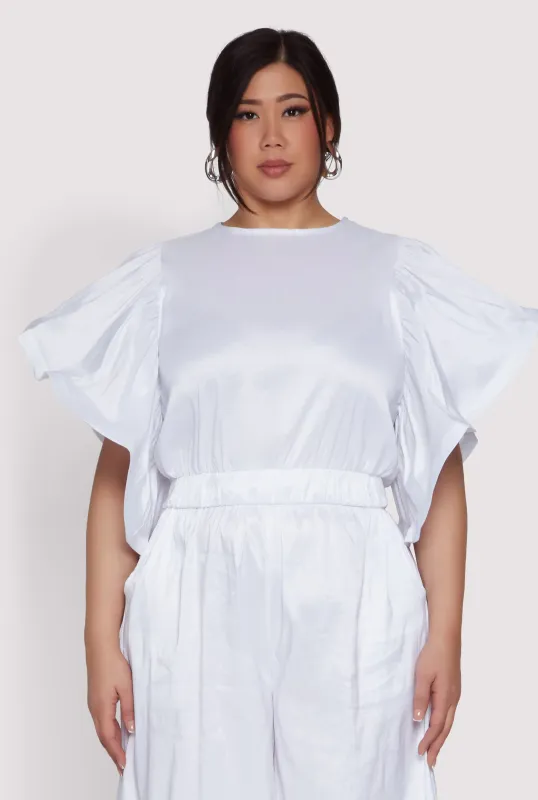 Plus Size Flutter Sleeve Crop Top sold by Rainbow