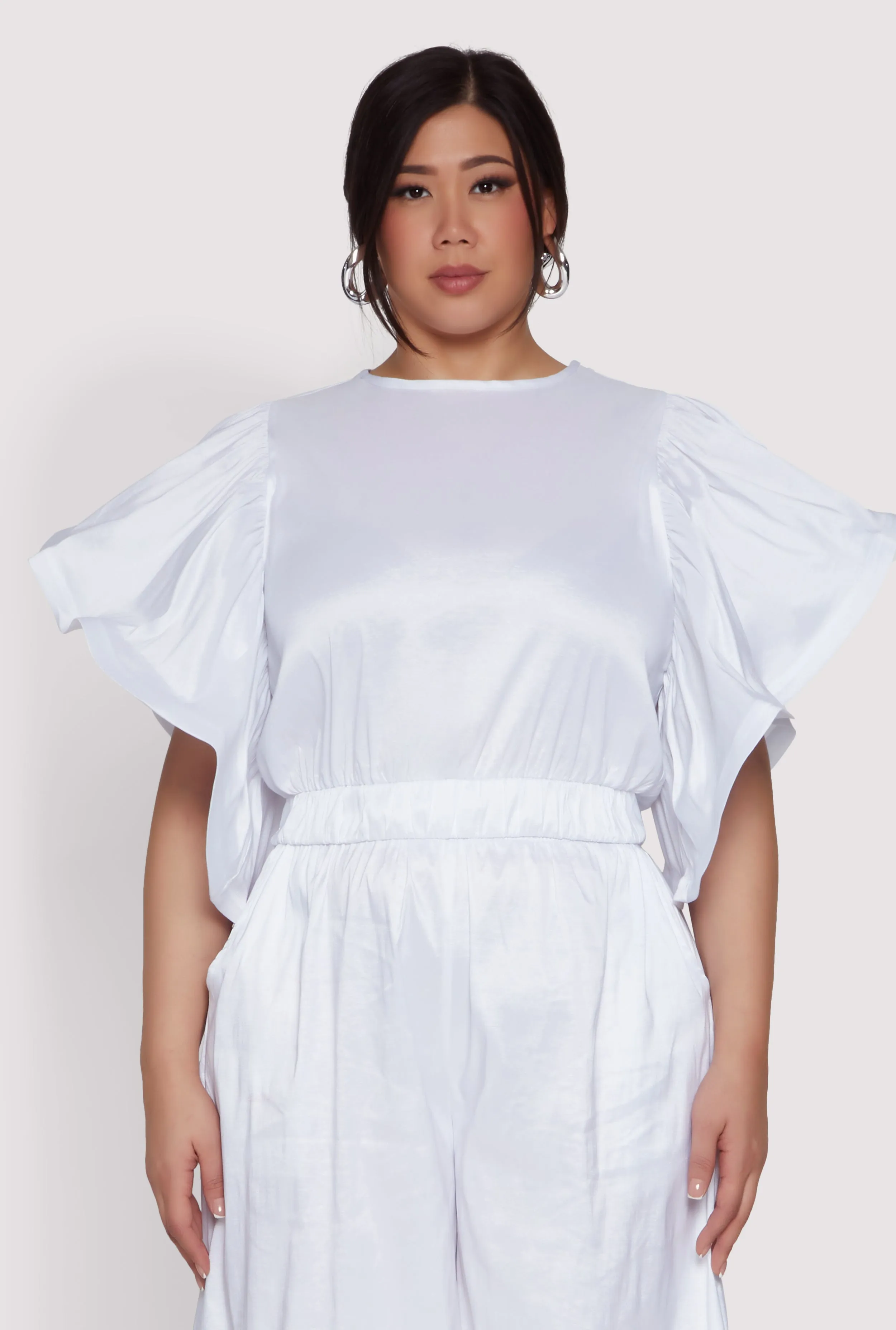 Plus Size Flutter Sleeve Crop Top sold by Rainbow