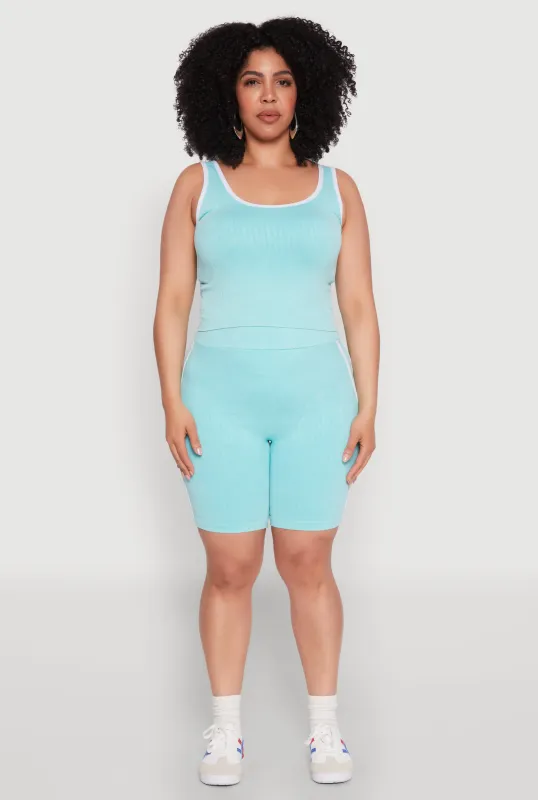 Plus Size Mineral Wash Contrast Trim Biker Shorts sold by Rainbow