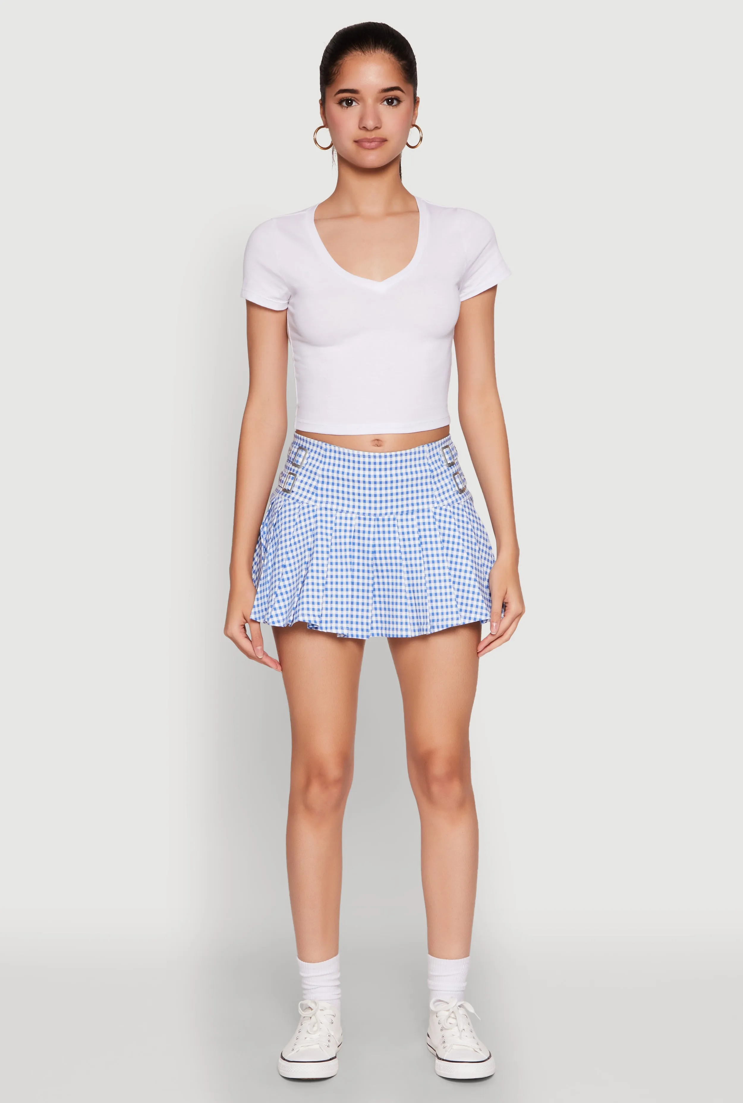 Almost Famous Buckle Detail Gingham Pleated Skort sold by Rainbow product image thumbnail 2