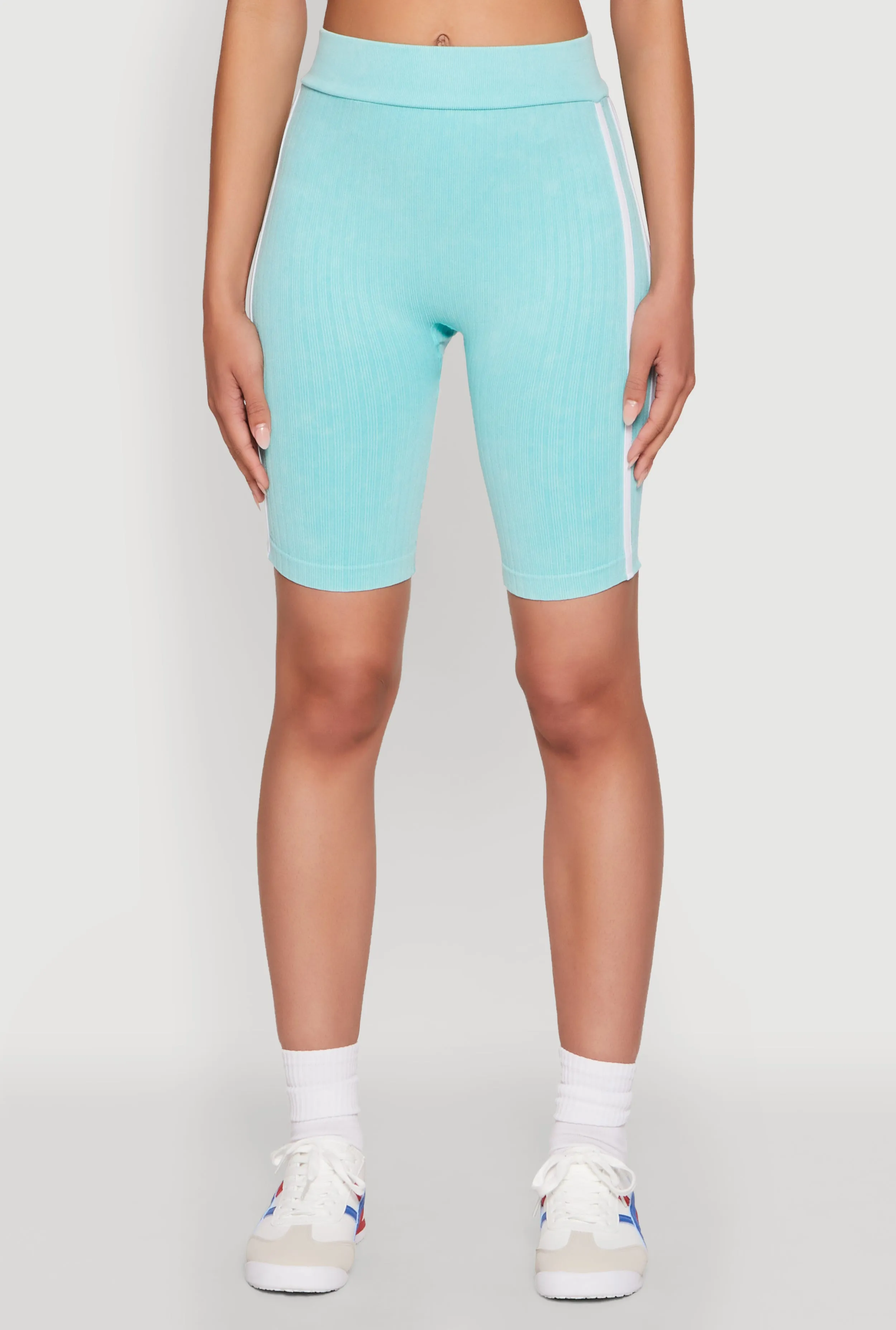 Mineral Wash Varsity Stripe Biker Shorts sold by Rainbow product image thumbnail 3