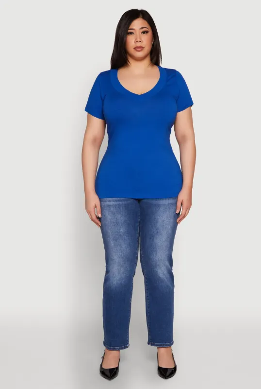 Plus Size V Neck Short Sleeve Tee sold by Rainbow