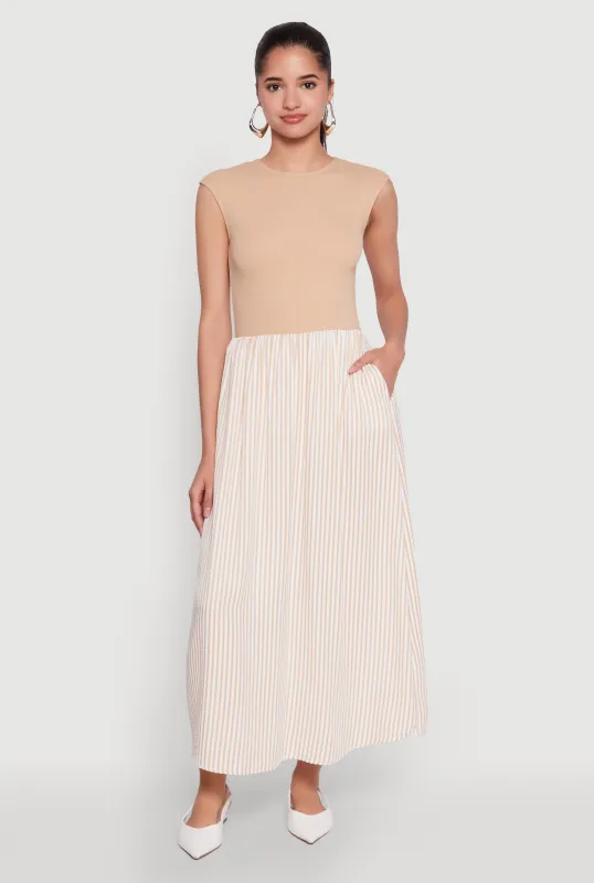 Cap Sleeve Pinstripe Maxi Dress sold by Rainbow