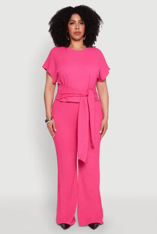 Plus Size Textured Knit High Waist Pants sold by Rainbow