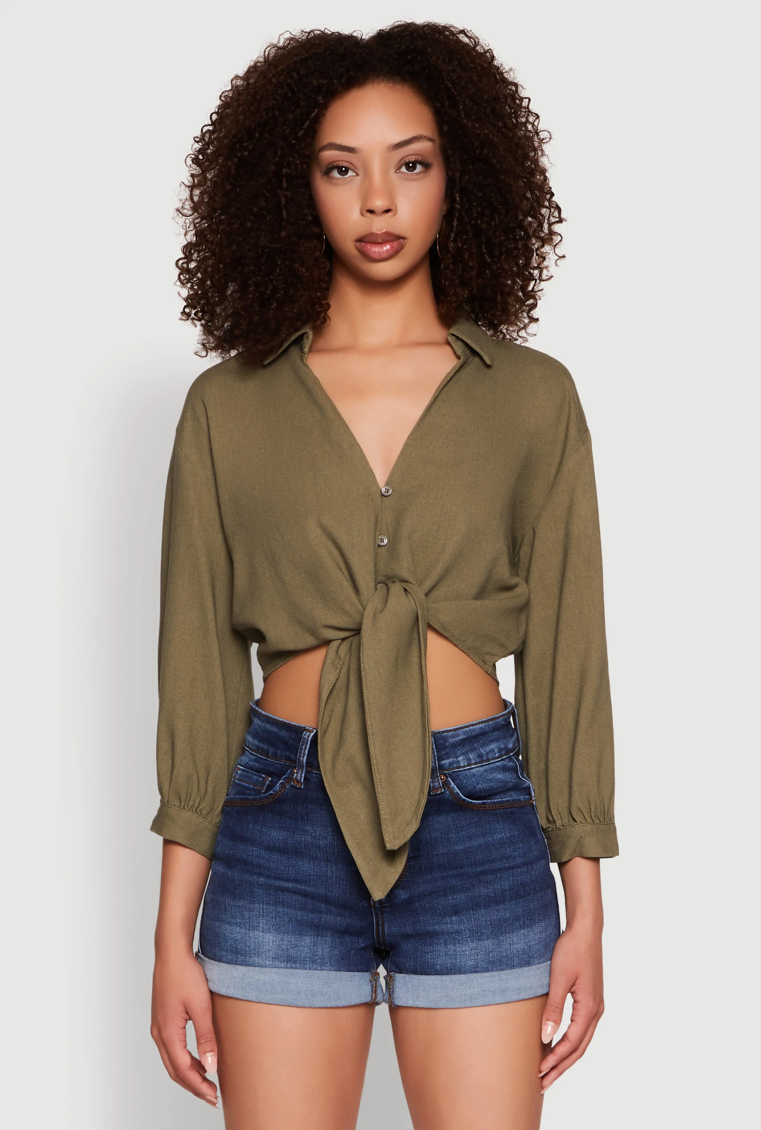 Haute Monde Linen Tie Front Crop Top sold by Rainbow product image thumbnail 2