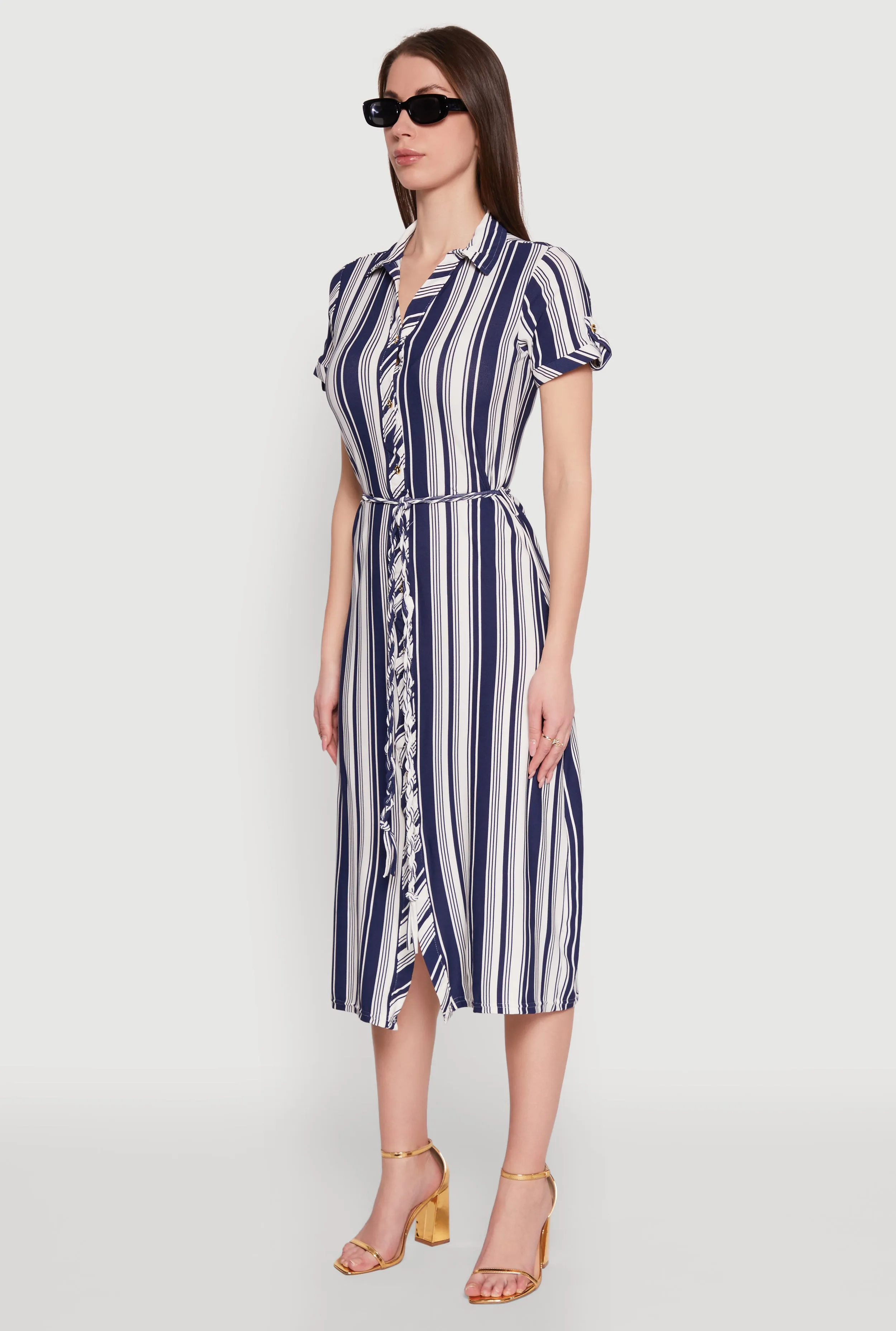 Striped Tie Waist Belted Shirt Dress sold by Rainbow product image thumbnail 3