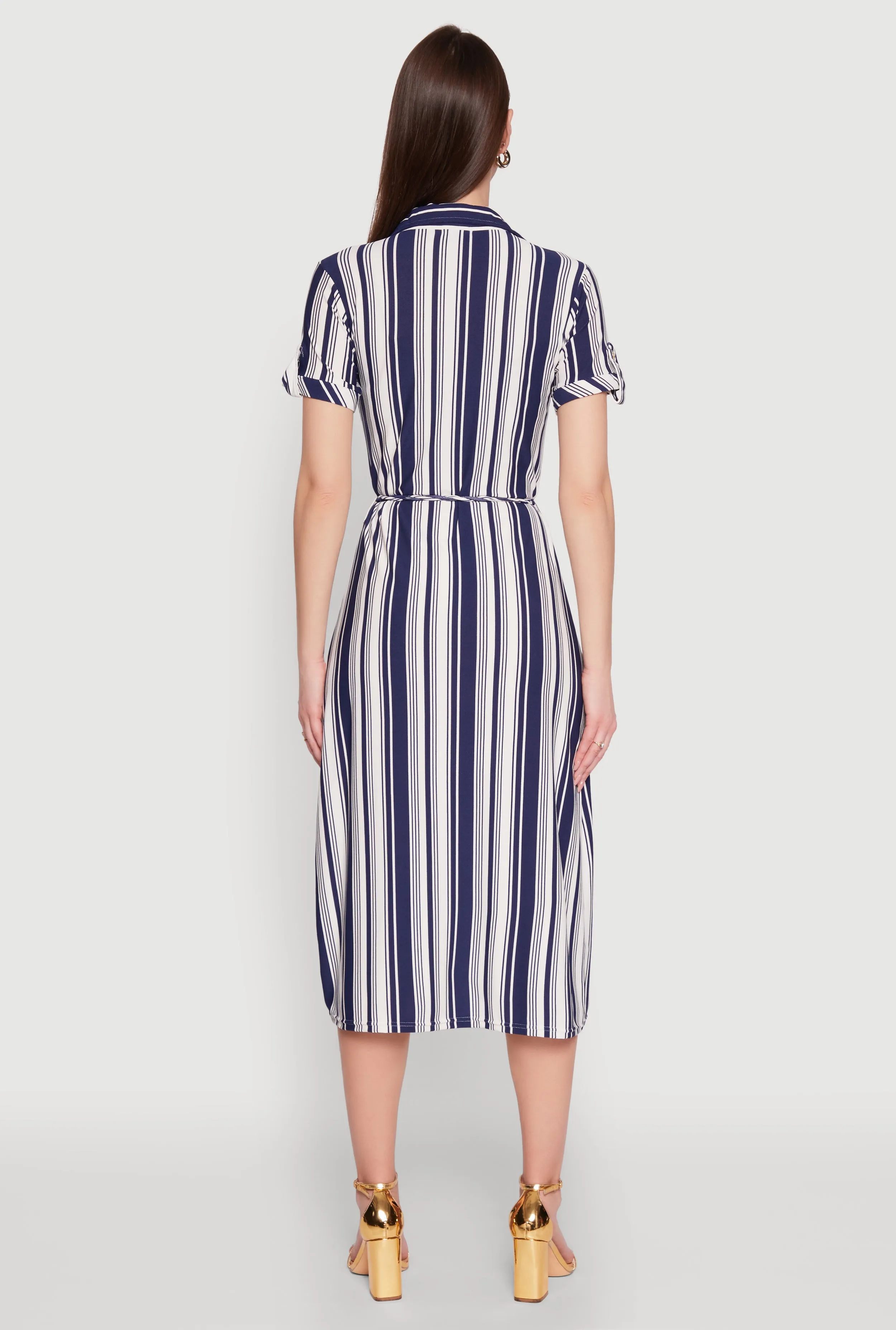 Striped Tie Waist Belted Shirt Dress sold by Rainbow product image thumbnail 5