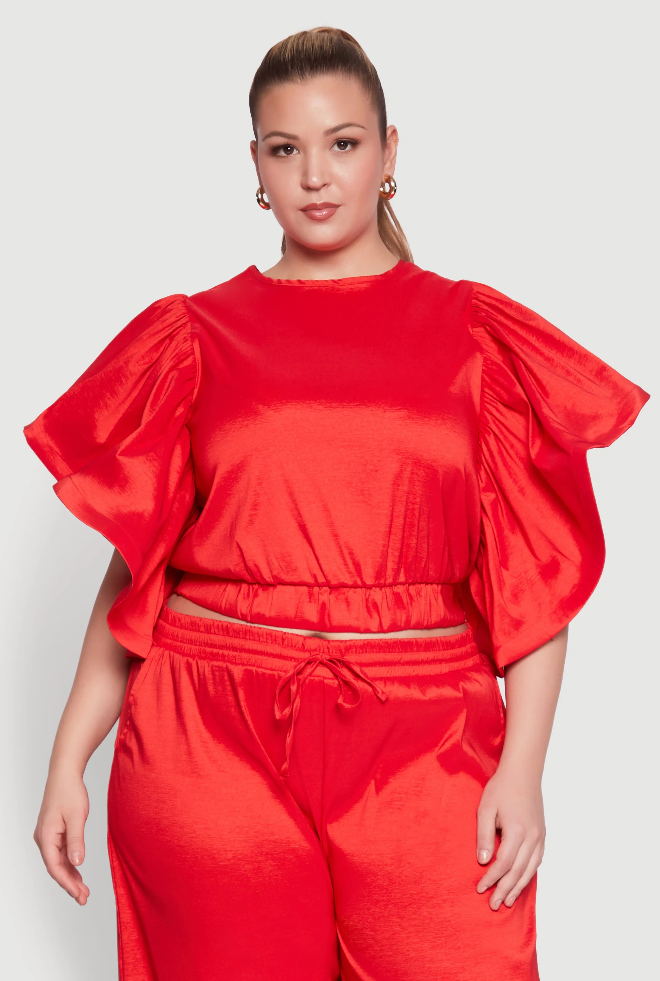 Plus Size Flutter Sleeve Crop Top sold by Rainbow