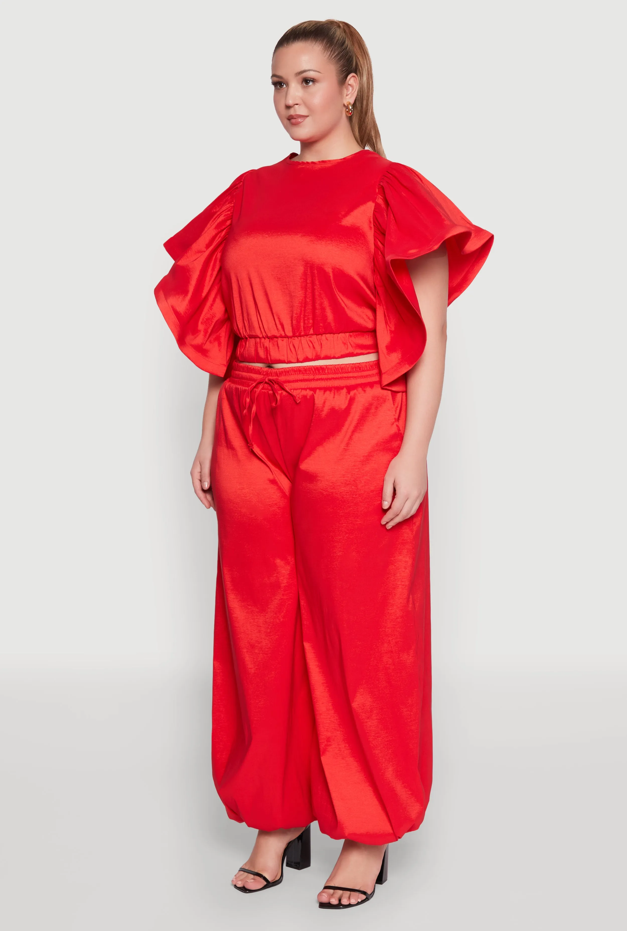 Plus Size Flutter Sleeve Crop Top sold by Rainbow product image thumbnail 5