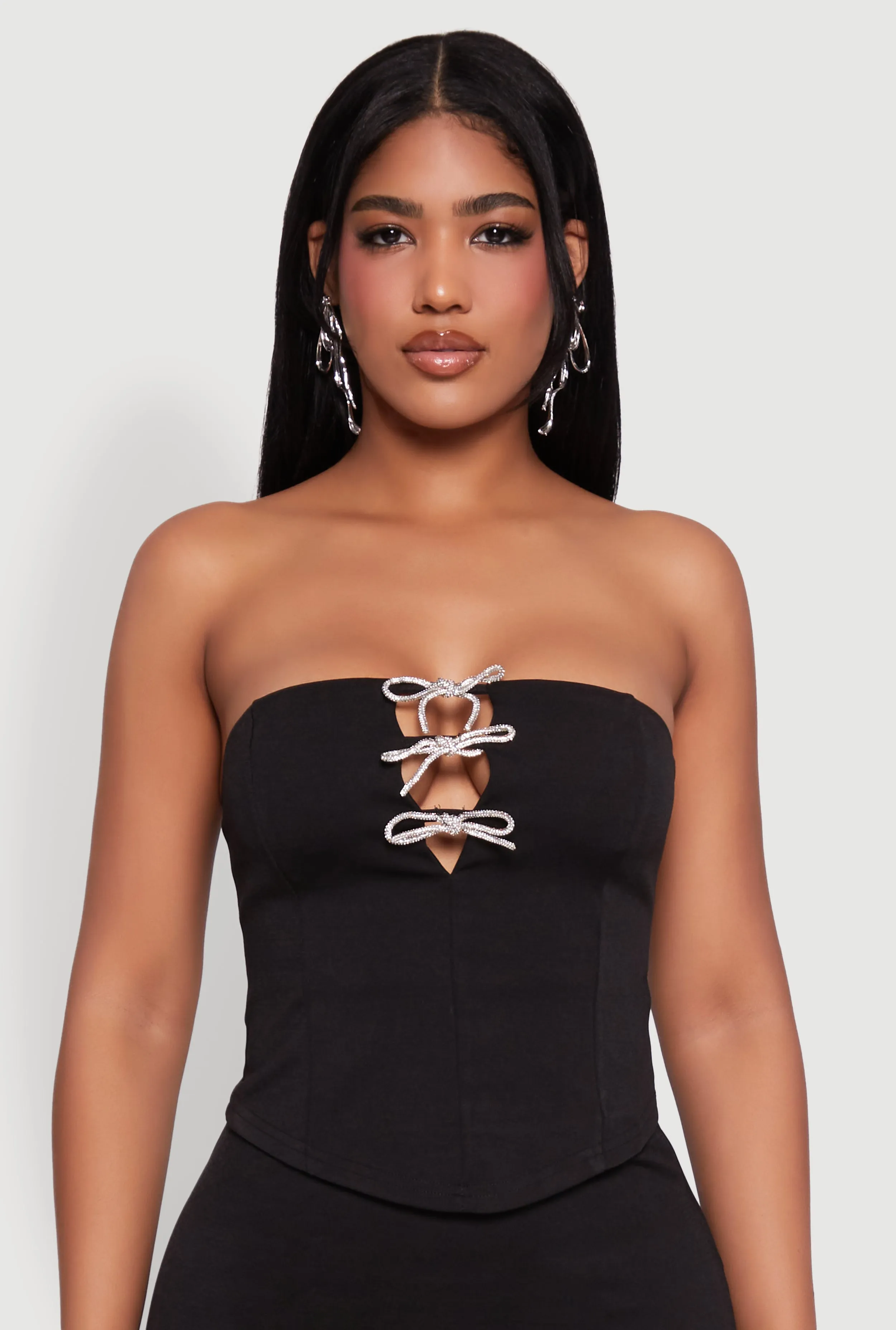 Rhinestone Bow Detail Corset Tube Top sold by Rainbow