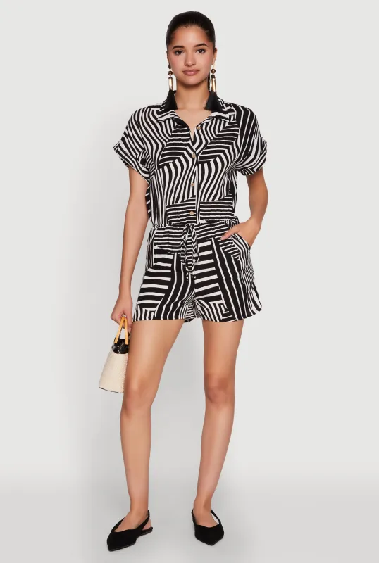 Patterned Button Front Romper sold by Rainbow