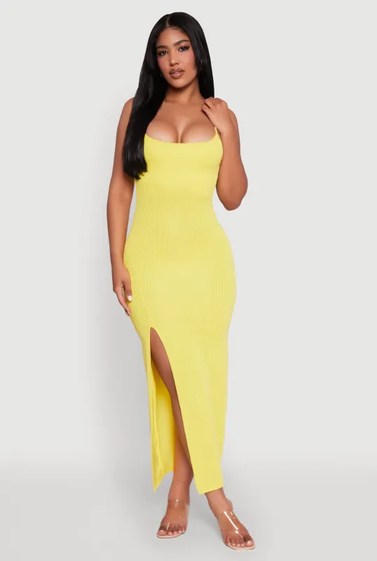 Rib Knit Side Slit Midi Dress sold by Rainbow