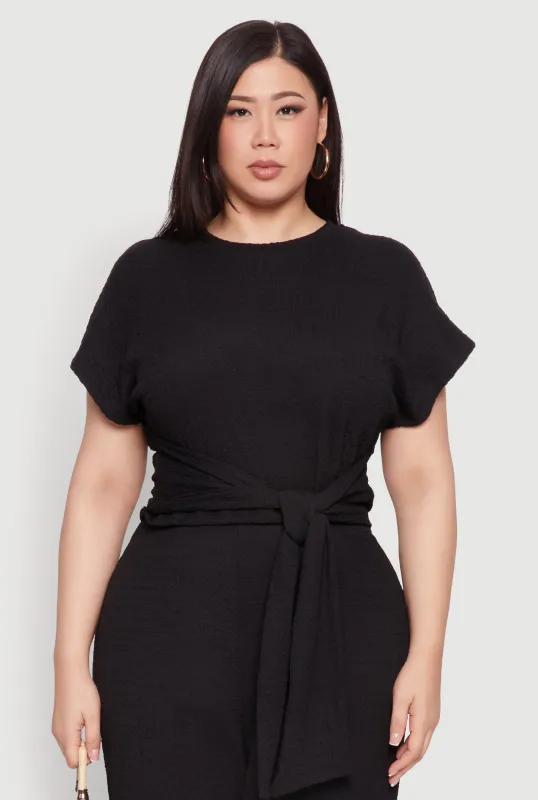Plus Size Textured Knit Tie Waist Top sold by Rainbow