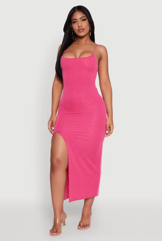 Rib Knit Side Slit Midi Dress sold by Rainbow
