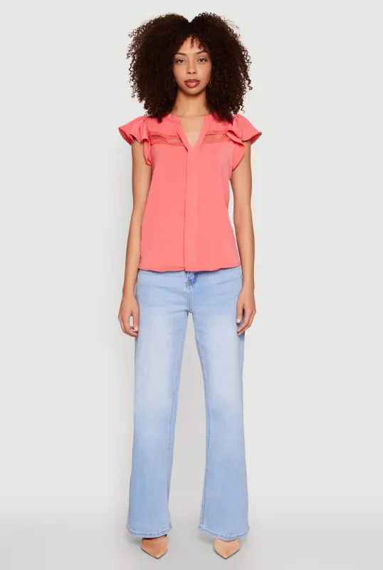 Iris Crepe Knit Flutter Sleeve Blouse sold by Rainbow