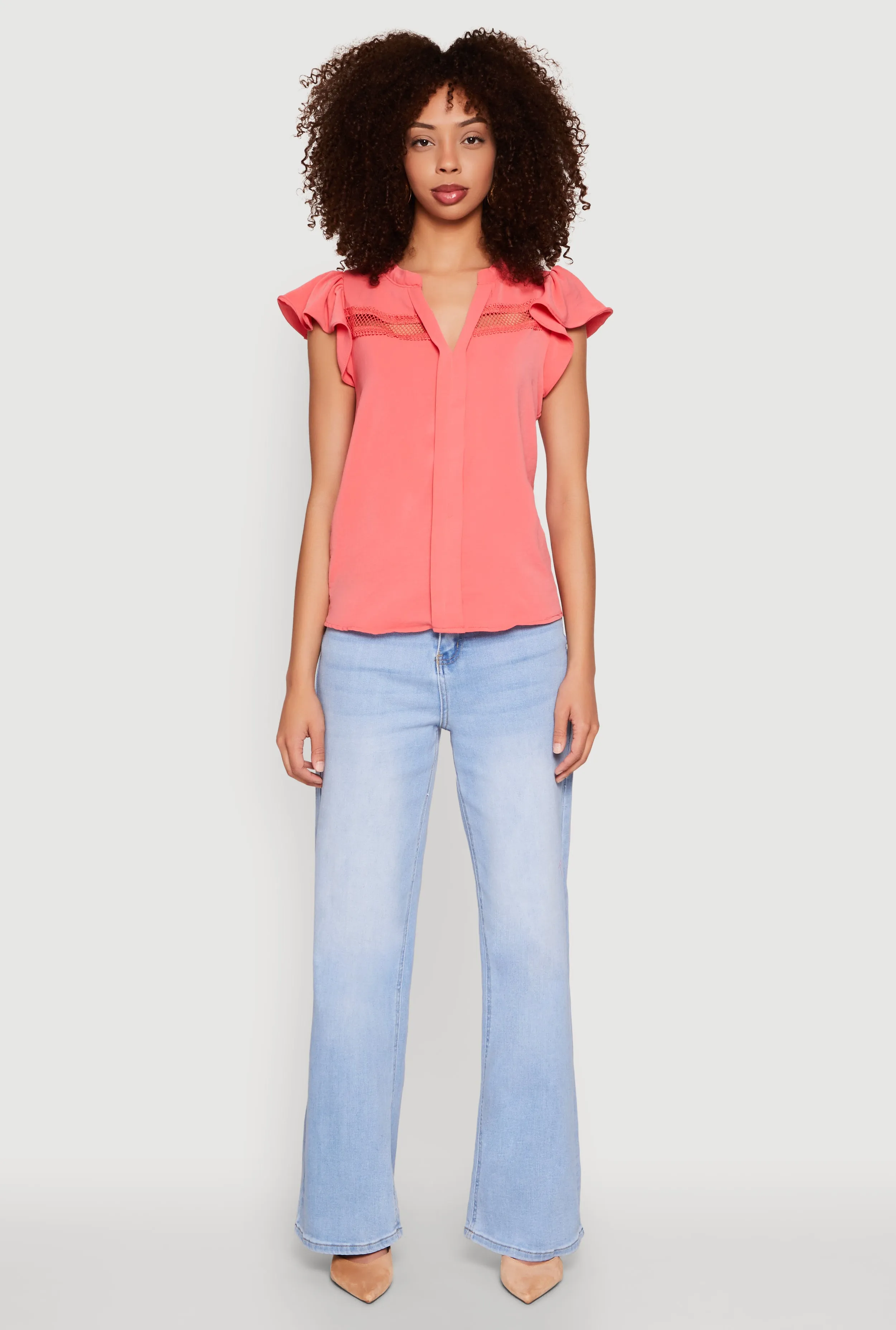 Iris Crepe Knit Flutter Sleeve Blouse sold by Rainbow