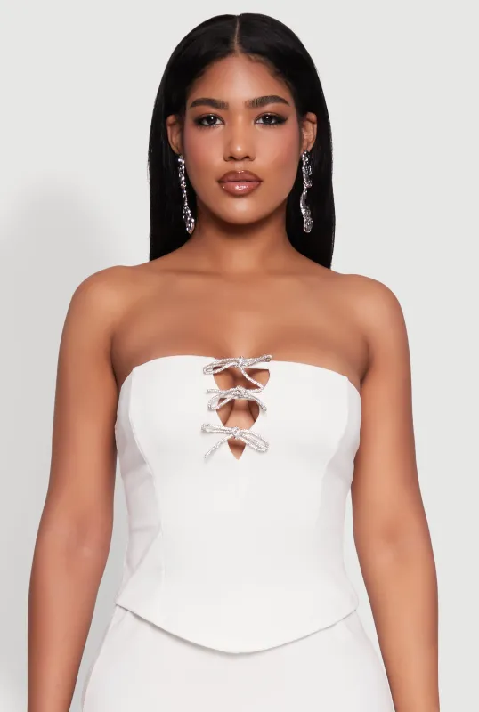 Rhinestone Bow Detail Corset Tube Top sold by Rainbow
