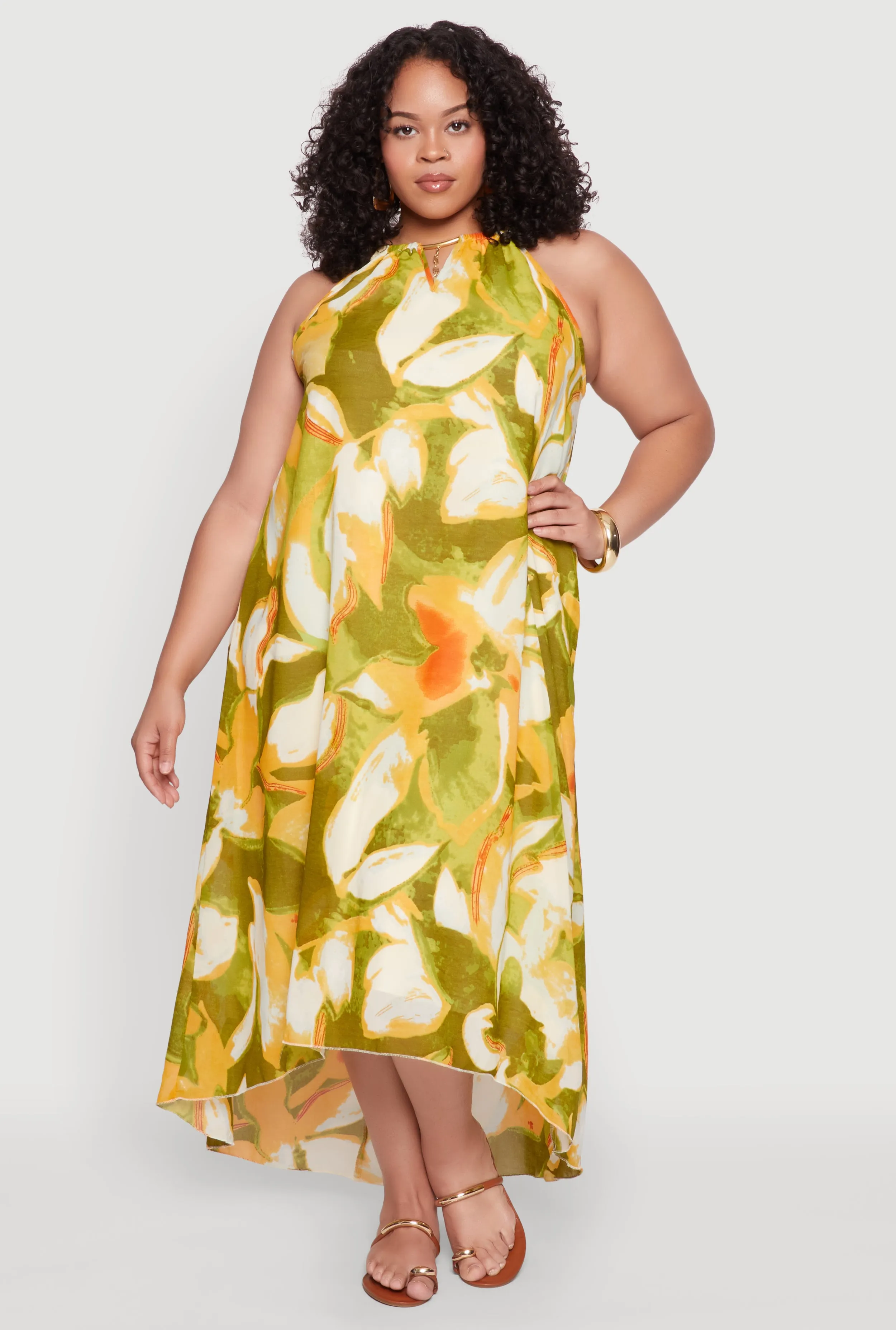 Plus Size Floral Print Keyhole High Low Shift Dress sold by Rainbow product image thumbnail 2