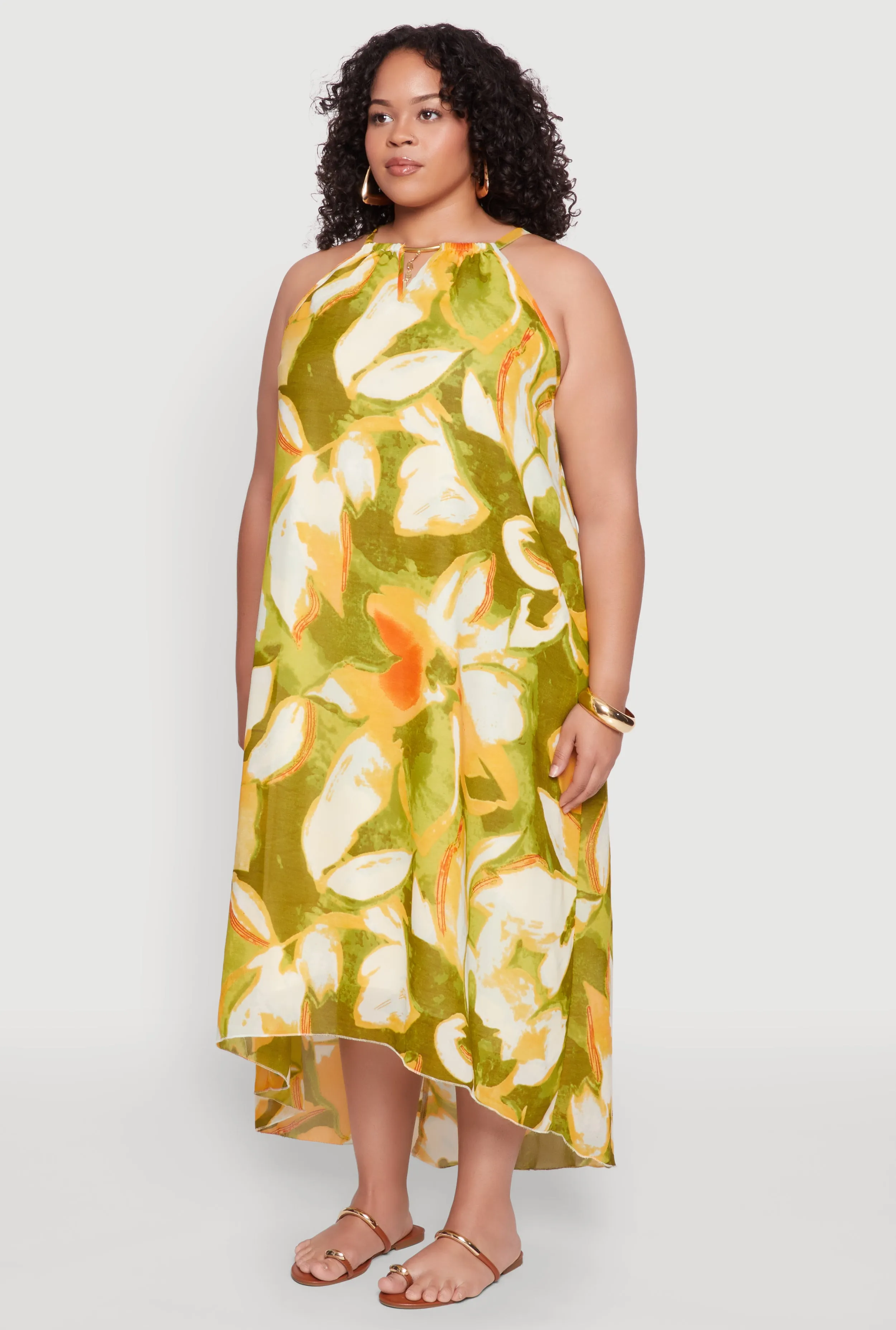 Plus Size Floral Print Keyhole High Low Shift Dress sold by Rainbow product image thumbnail 3