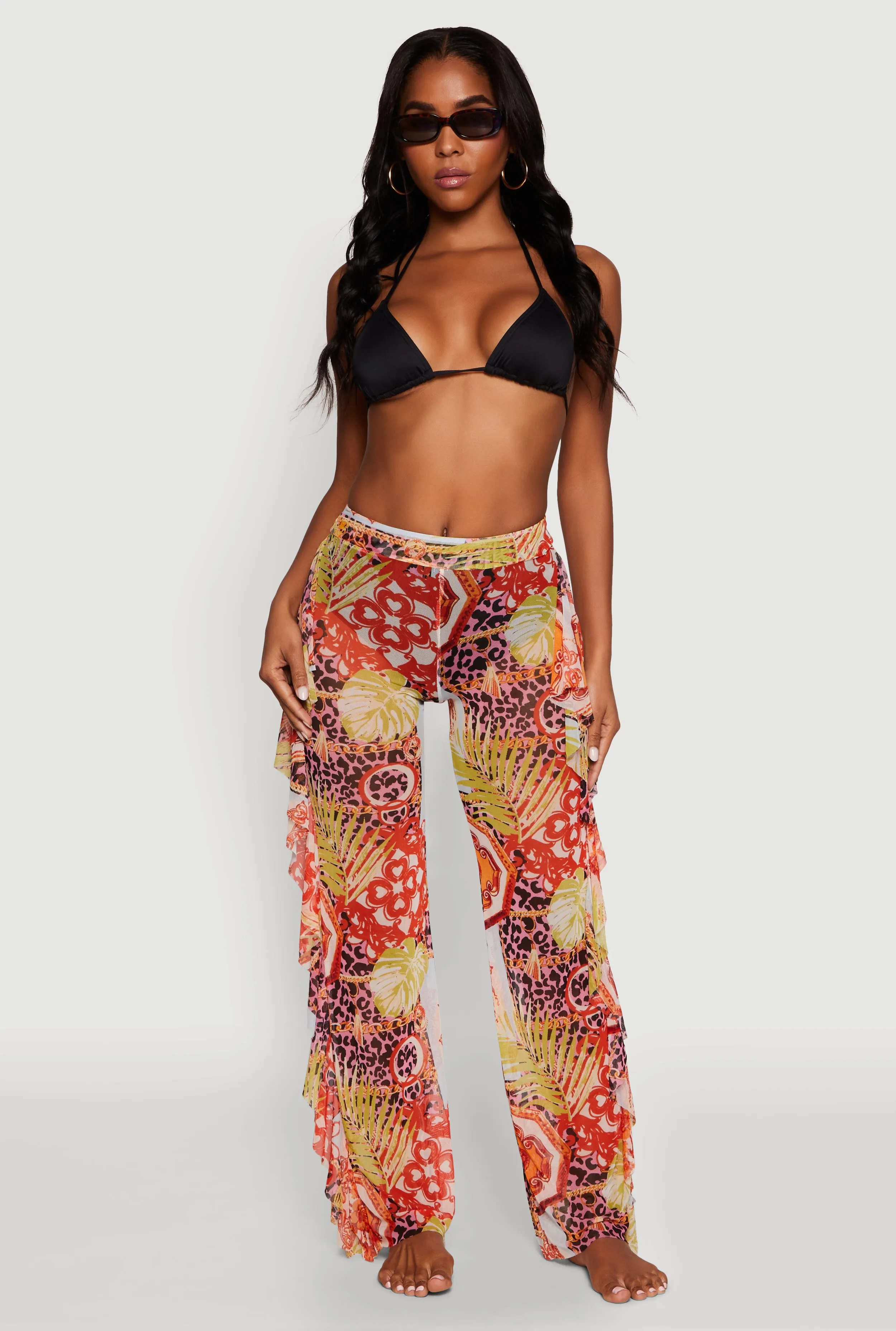 Printed Pattern Ruffle Trim Cover Up Pants sold by Rainbow