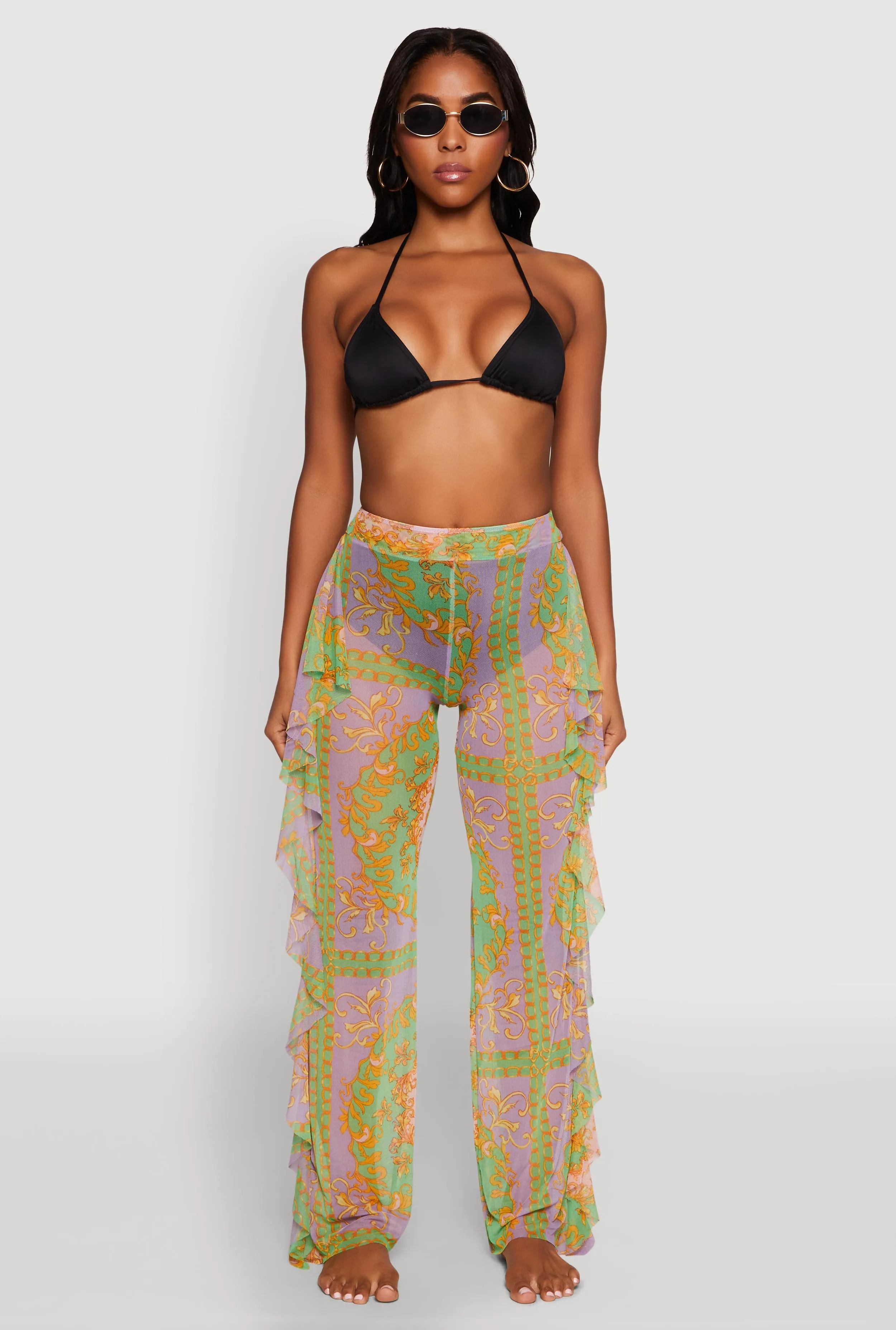 Printed Pattern Ruffle Trim Cover Up Pants sold by Rainbow product image thumbnail 2