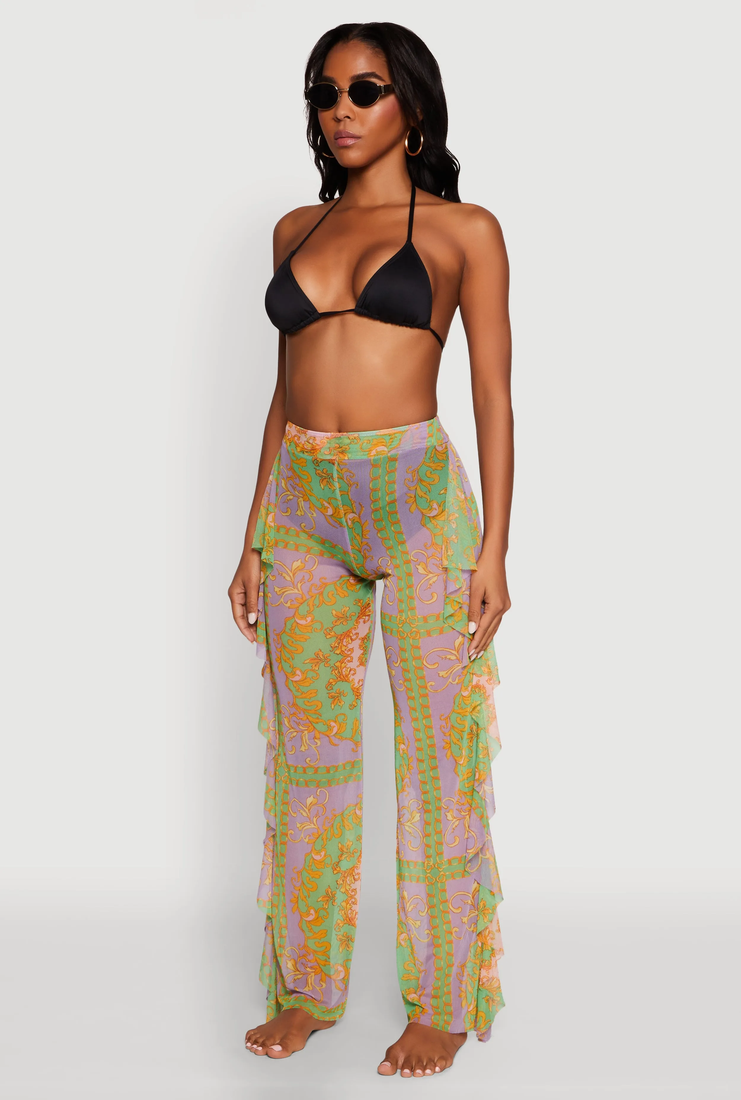 Printed Pattern Ruffle Trim Cover Up Pants sold by Rainbow product image thumbnail 3